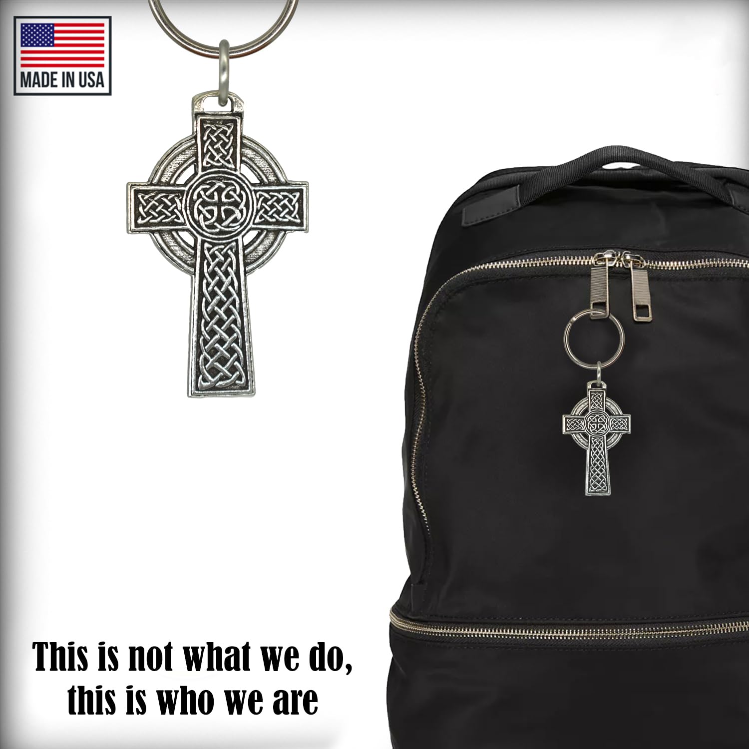 Handmade Pewter Celtic Cross Keychain with Circle - 2 1/8 Inch Christian Faith Jewelry, Irish Catholic Metal Key Chain (A1025KC) | Perfect for Gifts, Memorial Headstones & Everyday Carry