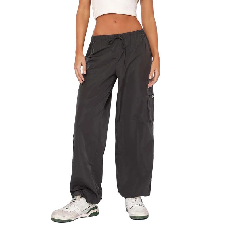 Y2K Low Waist Cargo Baggy Pants for Women - 90s Retro Drawstring Wide Leg Sweatpants with Pockets | Harajuku Streetwear Fashion | Perfect for Casual Wear, Street Style & 90s Theme Parties