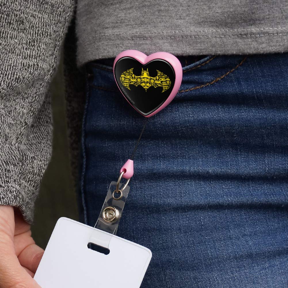 Batman Icons Logo Heart Lanyard - Retractable Badge Reel with ID Card Holder for Work, School & Events (DC Comics Superhero Accessories)