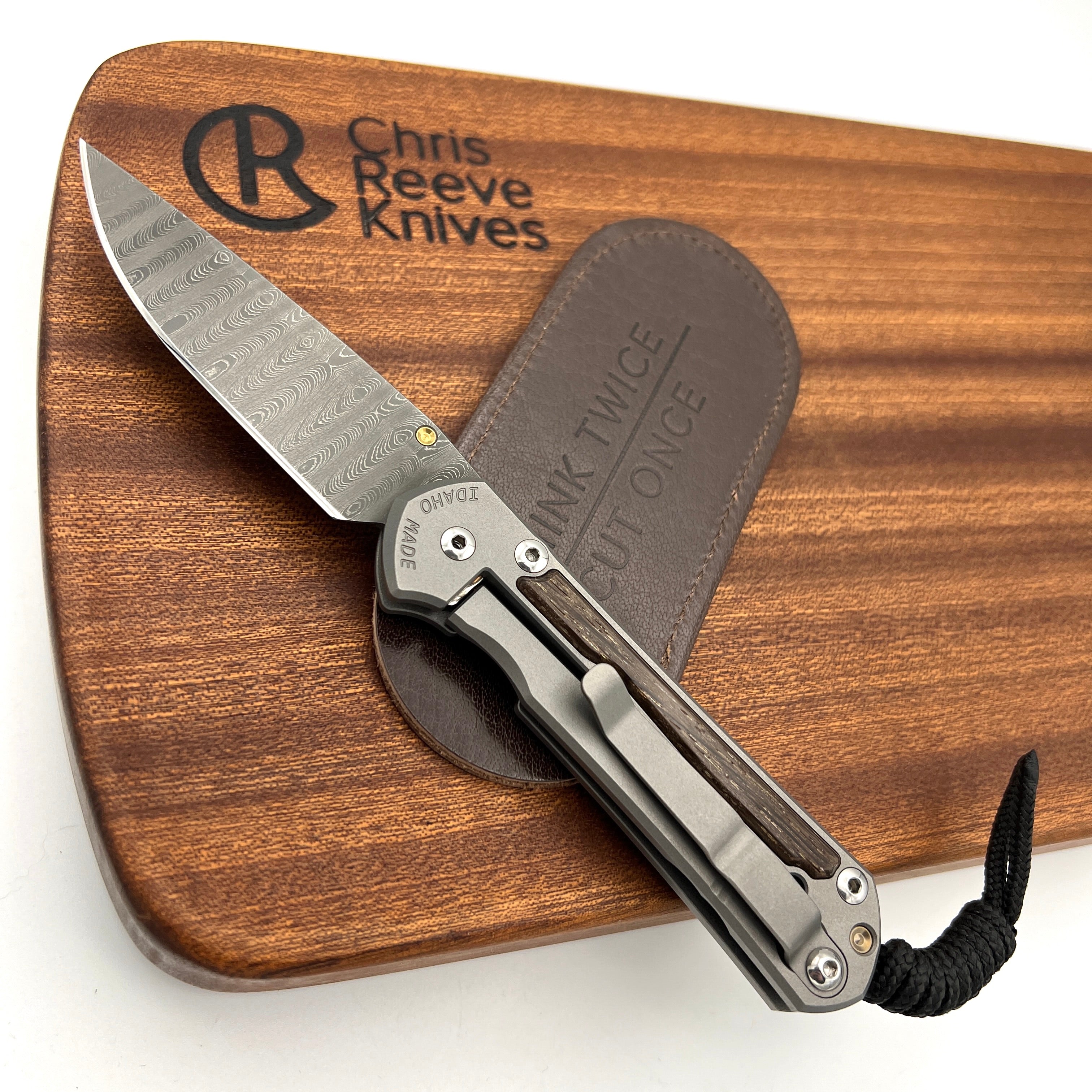 Chris Reeve Knives LEFT HAND Small Sebenza 31 Drop Point Ladder Damascus Blade with Bog Oak Inlay & Matte Finish - Premium EDC Pocket Knife for Outdoor Camping, Hunting & Everyday Carry