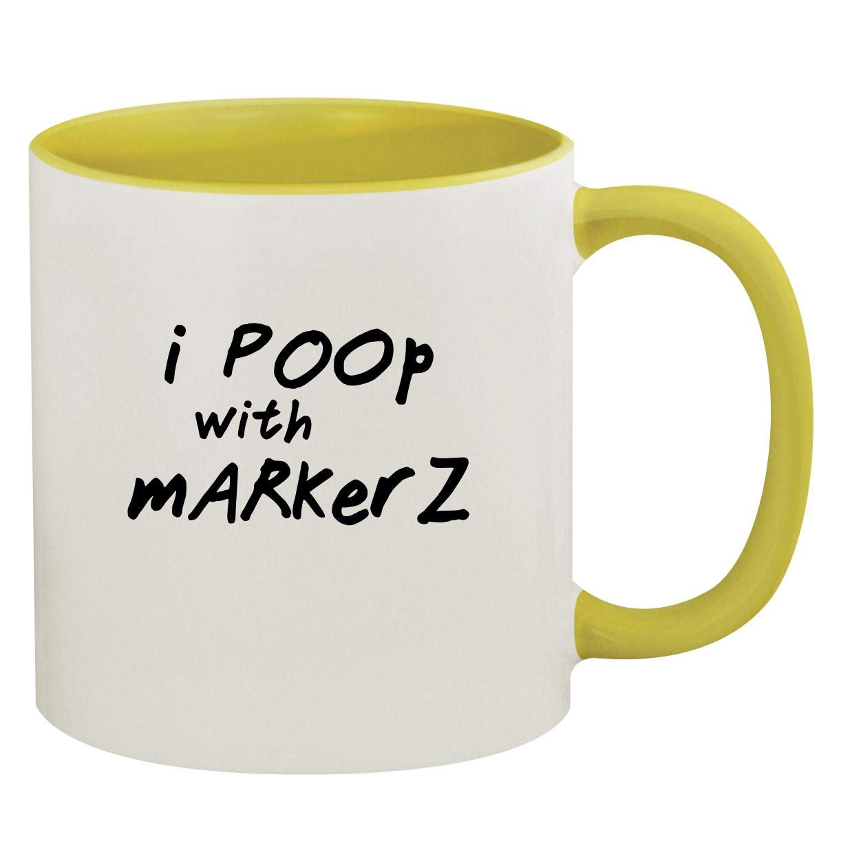 Funny I Poop With Markers 11oz Ceramic Coffee Mug - Yellow Colored Inside & Handle - Perfect for Artists, Office Humor & Gift Giving