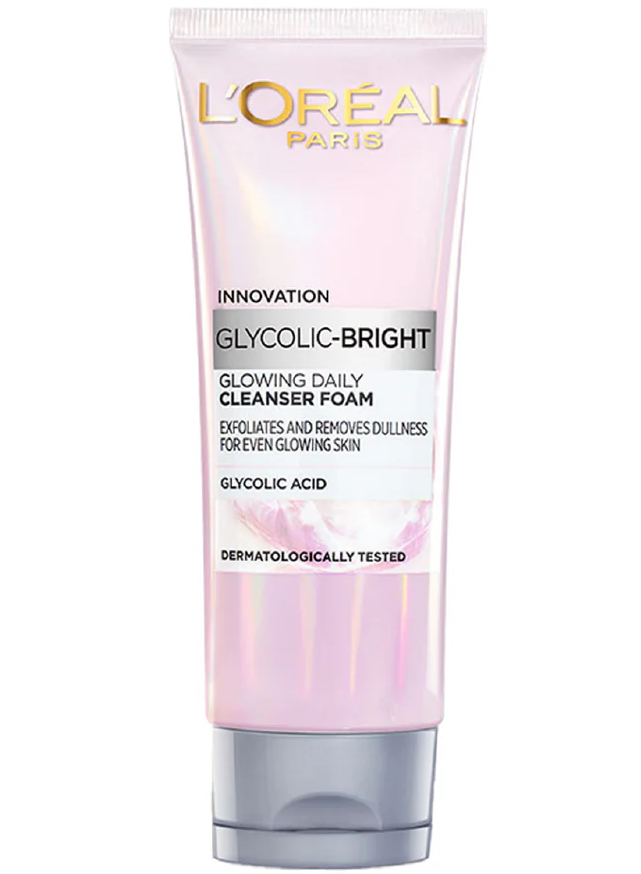 L'Oreal Glycolic Acid Brightening Daily Facial Cleanser Foam - Gentle Exfoliating Face Wash for Glowing Skin, Dark Spot Treatment & Even Tone - Perfect for Morning & Night Skincare Routine