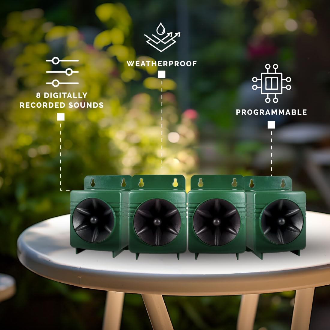 Bird-X Critter Blaster PRO Sonic Animal & Bird Repeller - 4 Speaker System with 8 Digital Sounds | 6 Acre Coverage (2-10 kHz) | Easy Installation for Gardens, Farms & Outdoor Areas