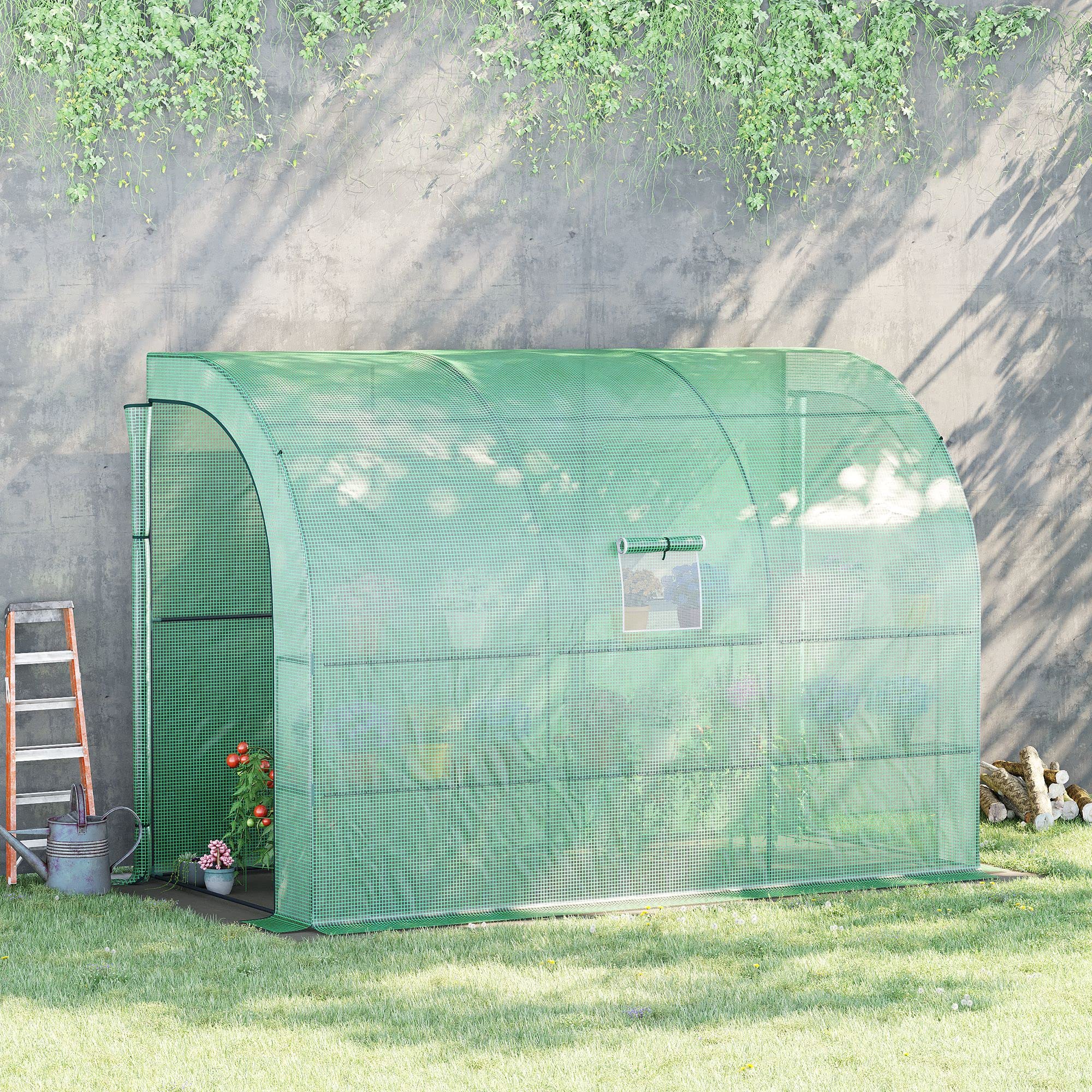 Outsunny 10' x 5' x 7' Walk-in Greenhouse with PE Cover, 2 Roll-up Doors & Windows, 3 Wire Shelves - Perfect for Plant Nursery, Gardening & Backyard Growing - Ideal for Vegetables, Flowers & Herbs in All Seasons