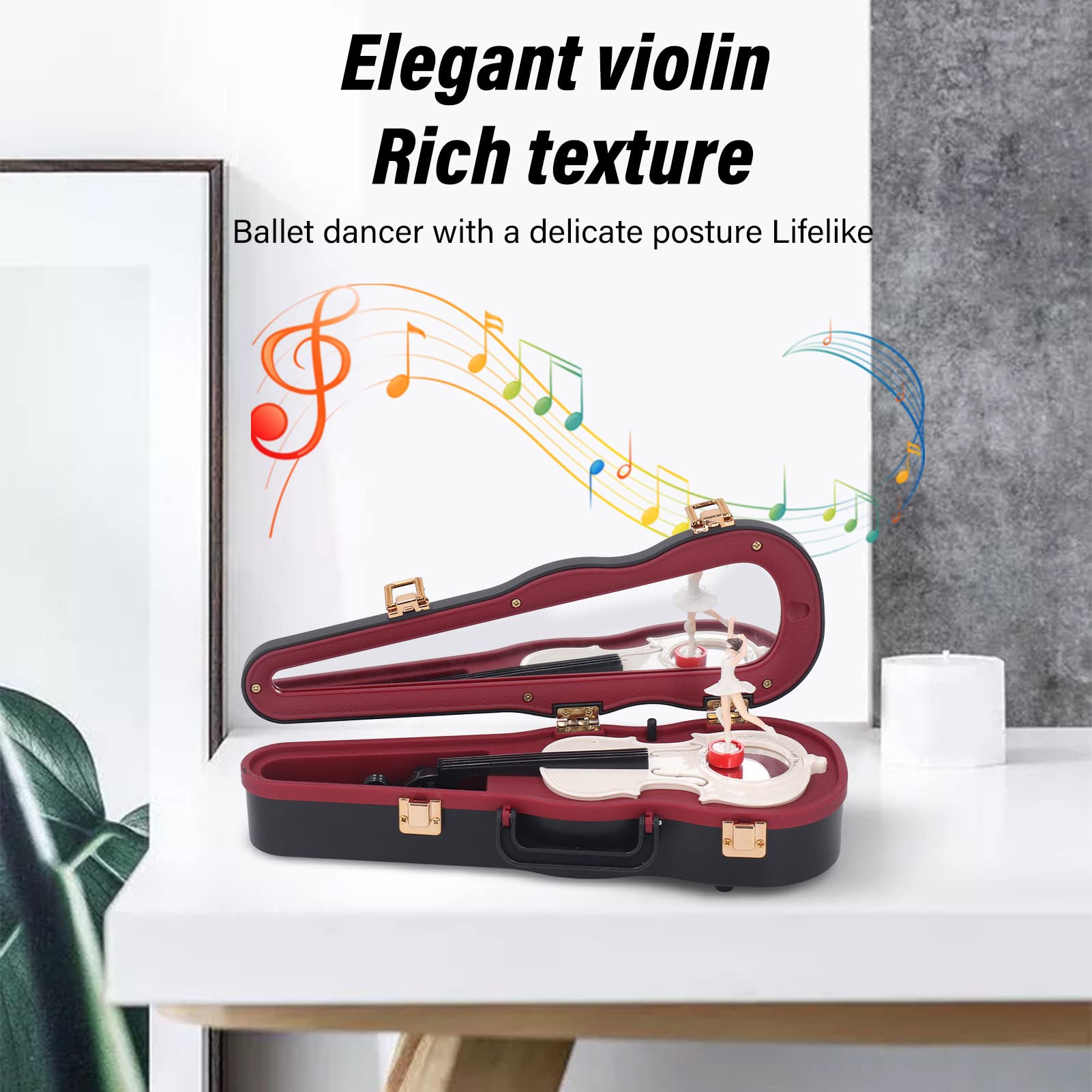 Classical Violin Music Box with Foot Pad Design - Small Desktop Decoration for Home, Gift, or Office (Black) | Perfect for Relaxation, Romantic Gifts & Home Décor
