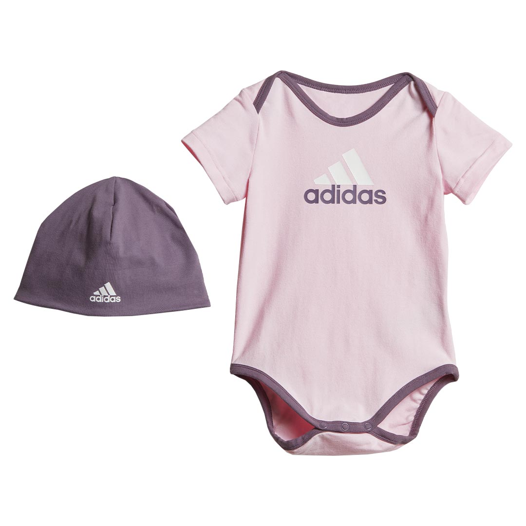 Adidas Kids' (Infant & Toddler) Essentials Big Logo Bodysuit & Beanie Gift Set (IJ8873) - Perfect Baby Shower & Newborn Photo Outfit