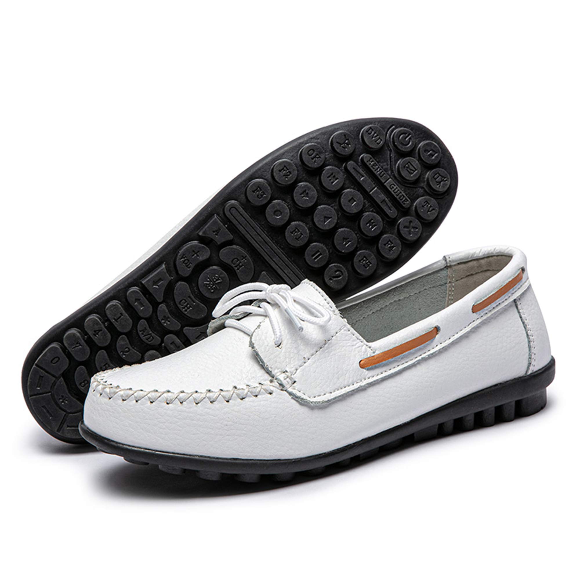 Women's Comfortable Leather Loafers - Slip On Soft Driving Shoes for Casual Wear & Work - Breathable Flat Shoes in White - Perfect for Office, Travel & Everyday Use