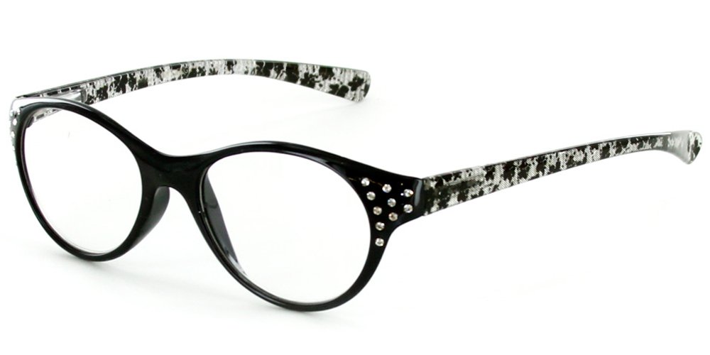 Crystal Lace Cateye Reading Glasses for Women - Multicolored Demi Frames, +1.25 Magnification, Fashionable Eyewear (Black) - Perfect for Reading, Office Work, and Stylish Everyday Wear