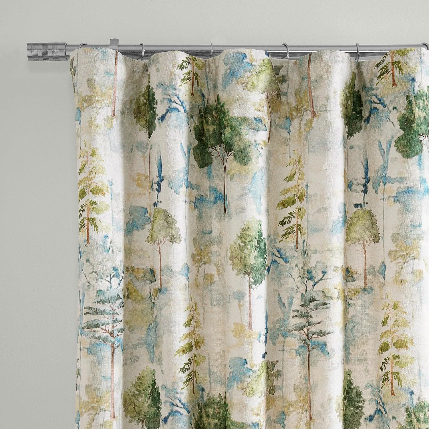 Grove Teal Blue Floral Textured Printed Cotton Curtains for Living Room & Bedroom - Light Filtering Window Drapes with Elegant Botanical Design