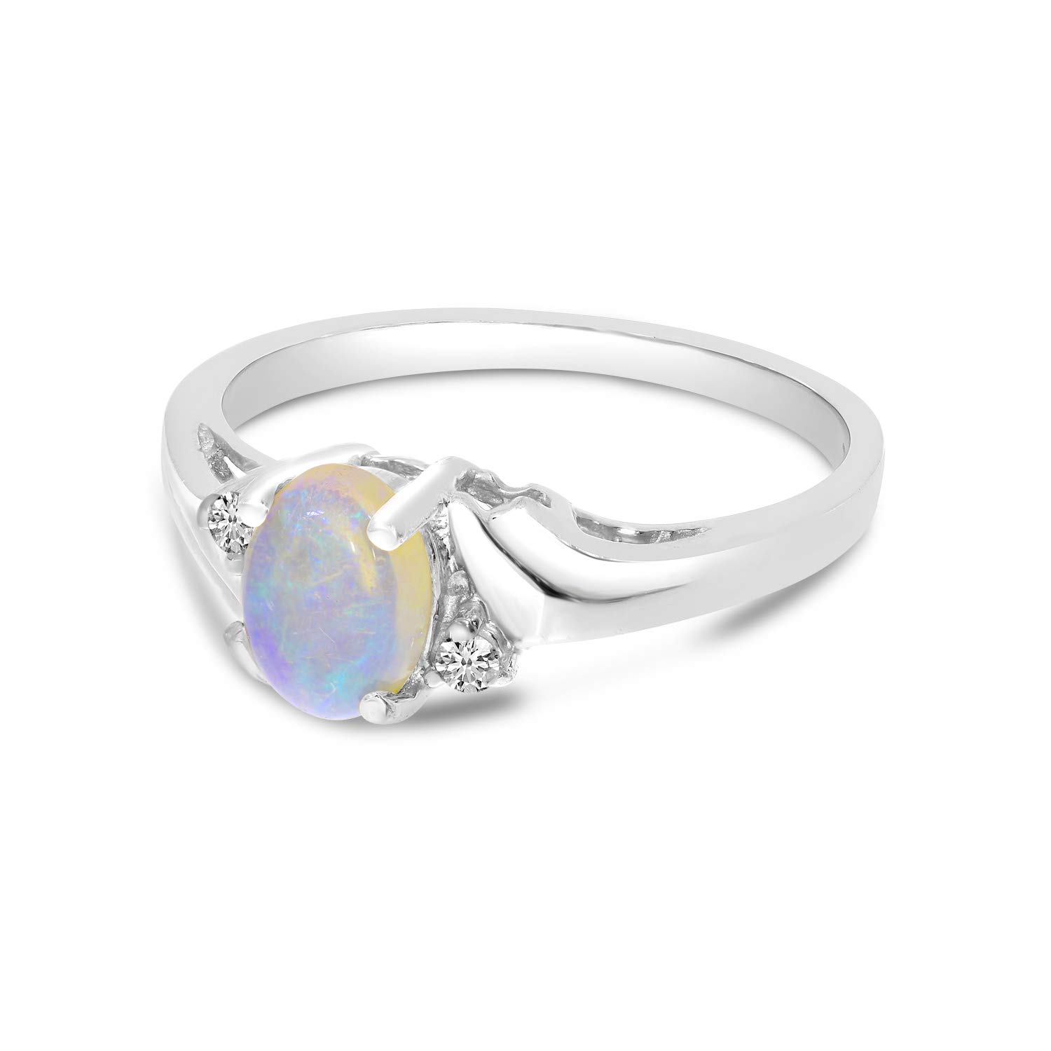10K White Gold Oval Opal and Diamond Ring for Women - Elegant Birthstone Jewelry Gift for Engagement, Wedding, Anniversary & Special Occasions