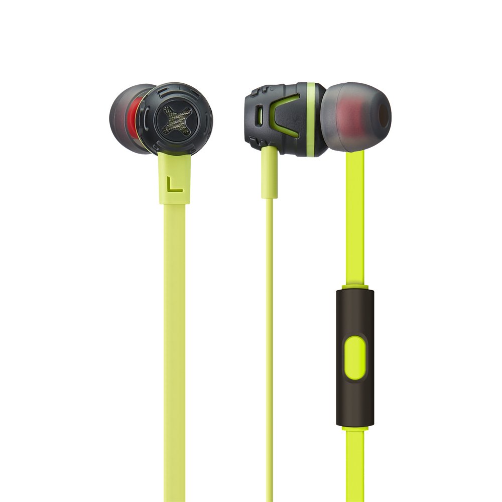 Phiaton C450S Wired In-Ear Headphones with Microphone & Remote - High Bass Stereo Earbuds for iPhone, Android (Green) | Perfect for Gym, Commuting & Music Lovers