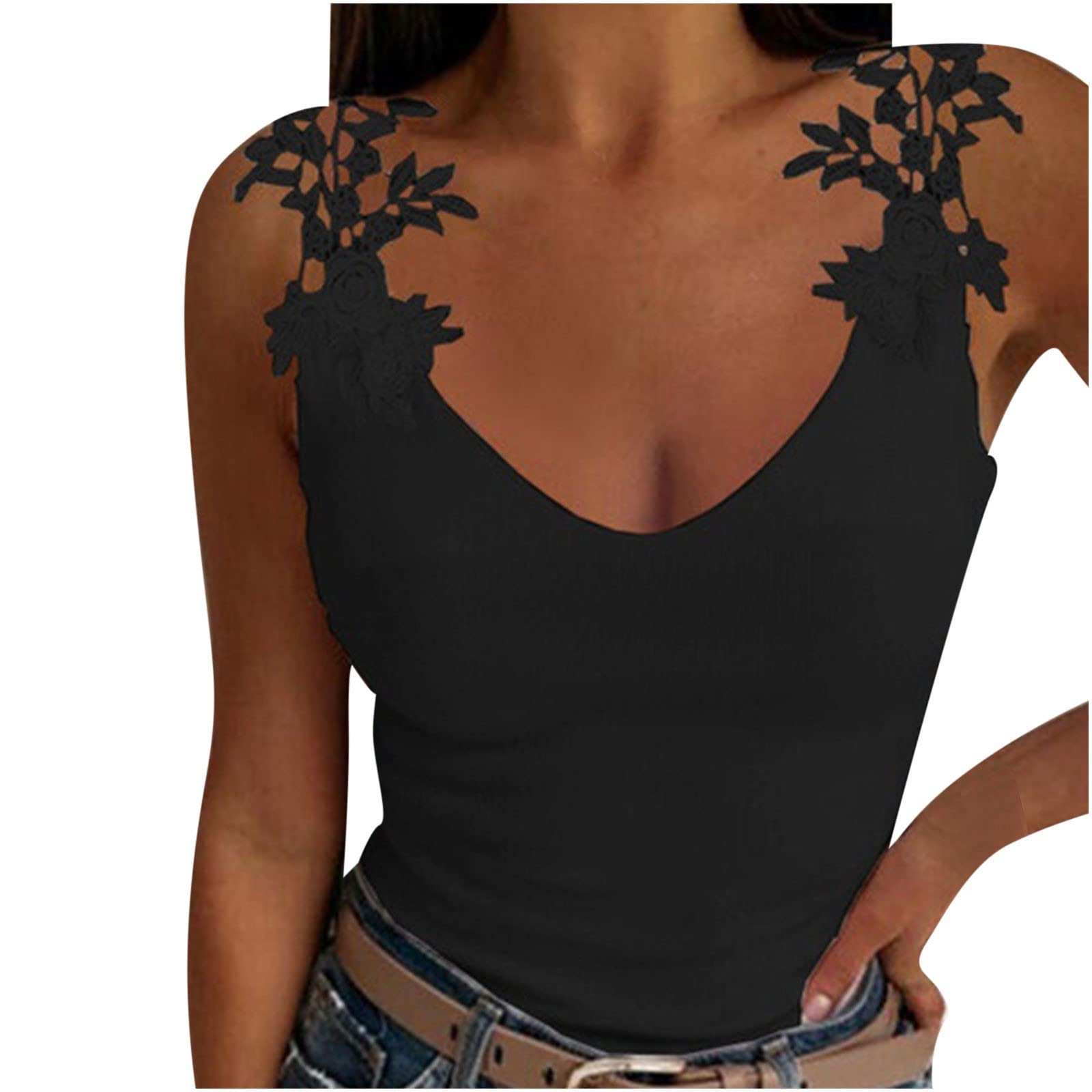 Women's Cropped Lace Tank Top - White V-Neck Sleeveless Fitted Undershirt for Plus Size | Beach Vacation Outfits, Summer Casual Wear & Layering Essentials