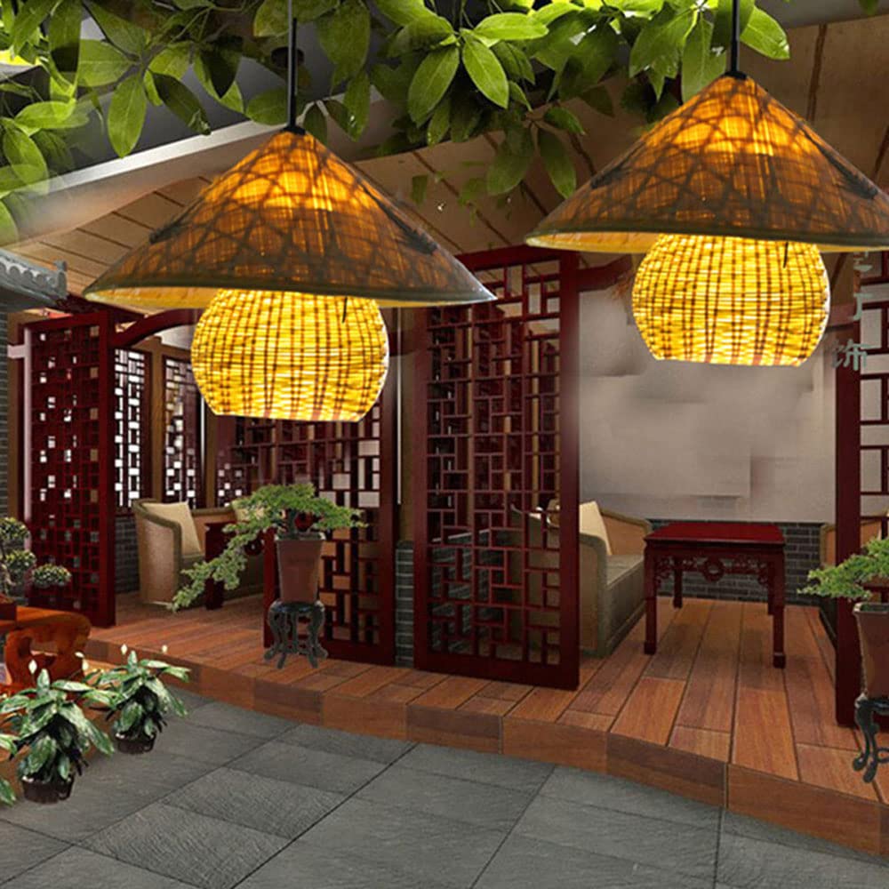 Hand-Woven Bamboo Hanging Light - Natural Rattan Pendant Lamp with Woven Lampshade, Rustic Chandelier for Home, Bar & Cafe Decor - Perfect for Boho, Farmhouse & Coastal Interior Design