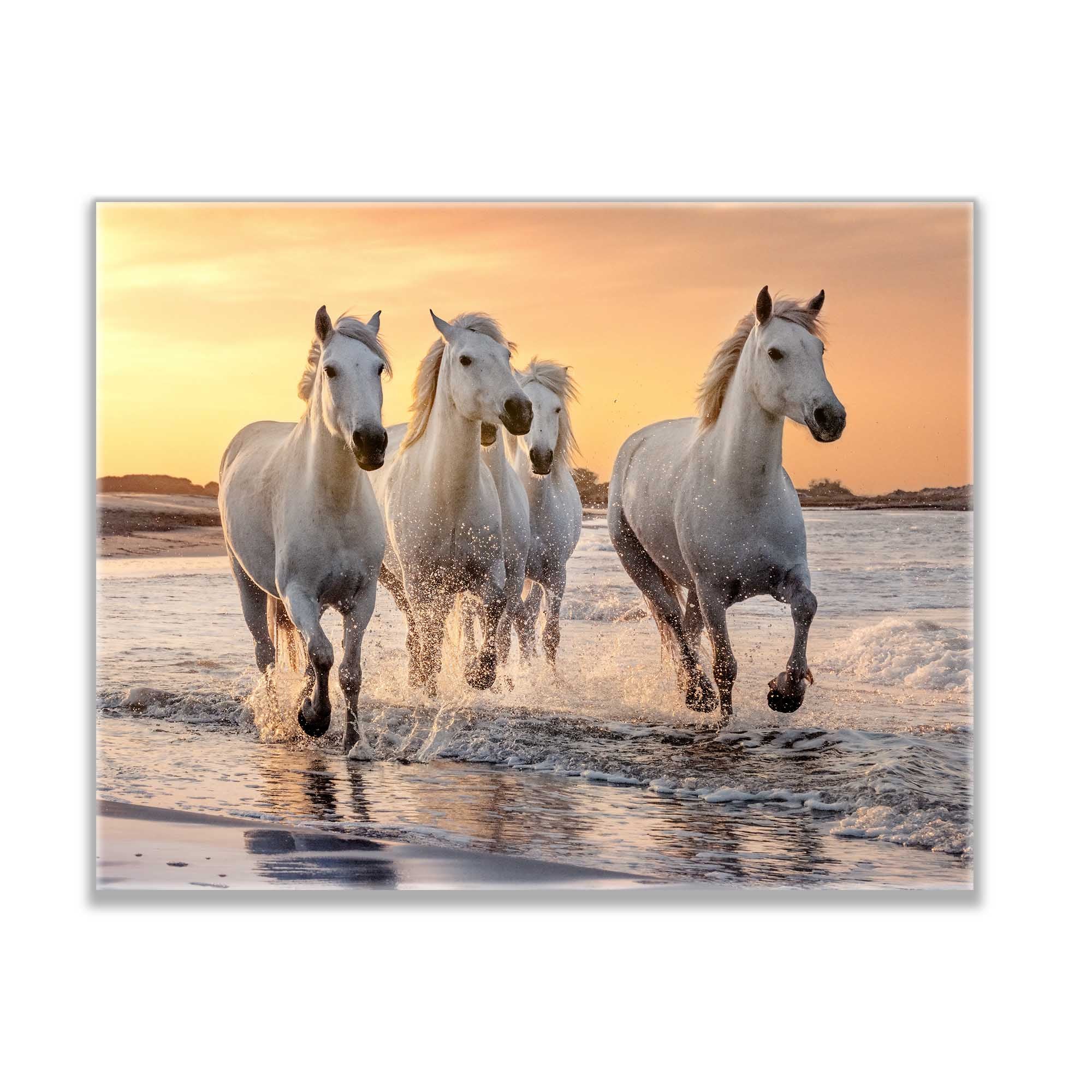 Galloping Horses Print - Animal Art Canvas with Gold Varnish - Fine Art Home Decor for Living Room, Bedroom & Office Wall
