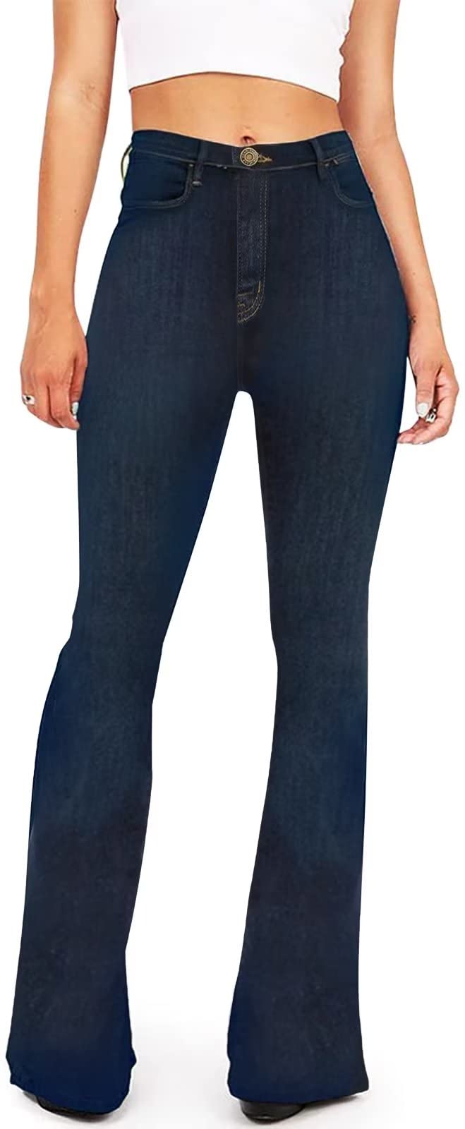 Women's High Waisted Bootcut Bell Bottom Jeans - KDF Flare Stretch Slimming Denim Pants for Casual Wear & Retro Fashion Outfits