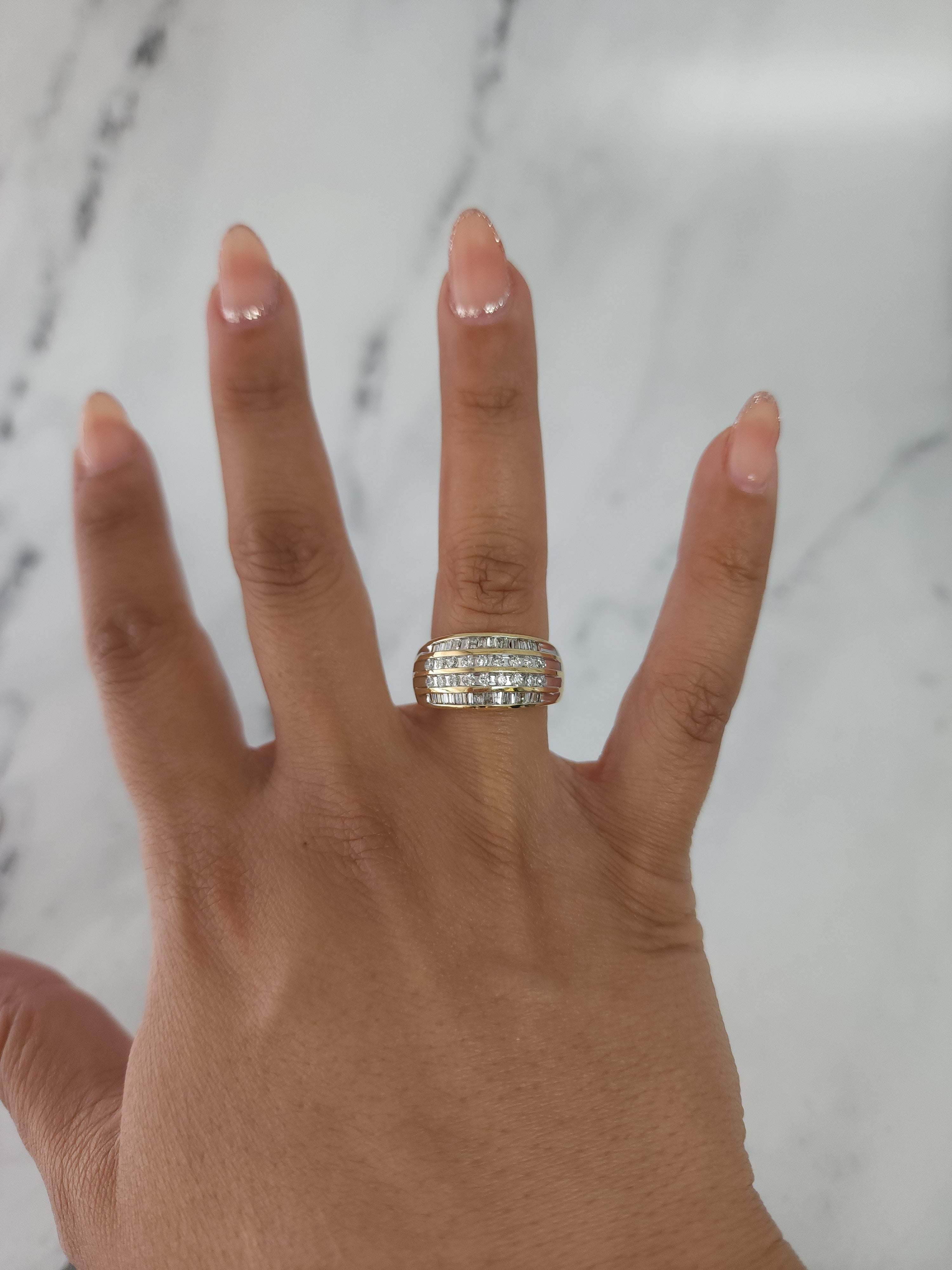 Vintage 14K Two-Tone Gold Four Row Diamond Wedding Band for Women - Perfect for Engagement, Anniversary, and Bridal Jewelry Gifts