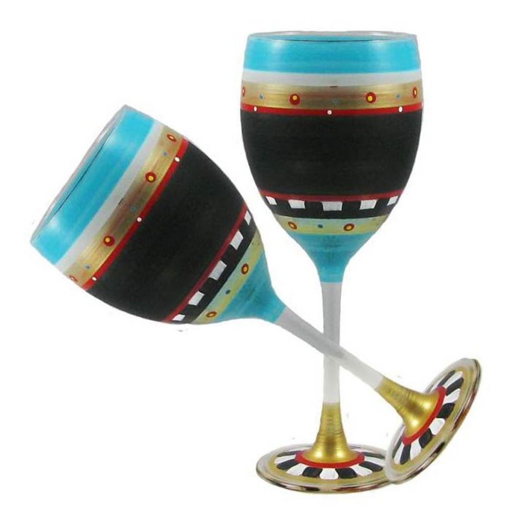 Hand Painted Wine Glasses Set of 2 - Moroccan Mosaic Chalk Collection - Customizable Glassware by American Artists - Unique Decorative Drinking Glasses for Wine, Chalkboard Personalization - Perfect for Dinner Parties, Weddings & Home Decor