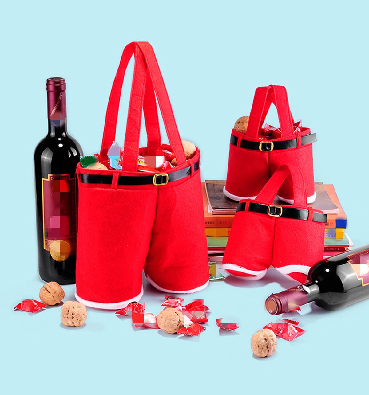 Festive Santa Pants Style Wine & Candy Bag - Christmas Party Decor, Holiday Gift Exchange, Wedding Favors, Xmas Stocking Stuffer (Large, 2-Pack) - Perfect for Secret Santa, Office Celebrations & Family Gatherings