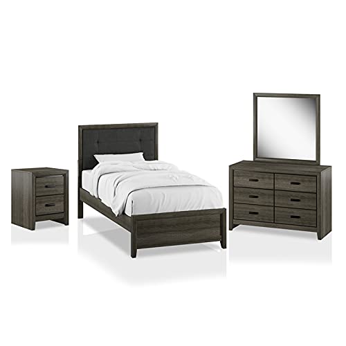 FOA Livorn 4-Piece Gray Wood Bedroom Furniture Set - Full Size Bed, Nightstand, Dresser & Mirror | Modern Bedroom Decor for Home & Apartment
