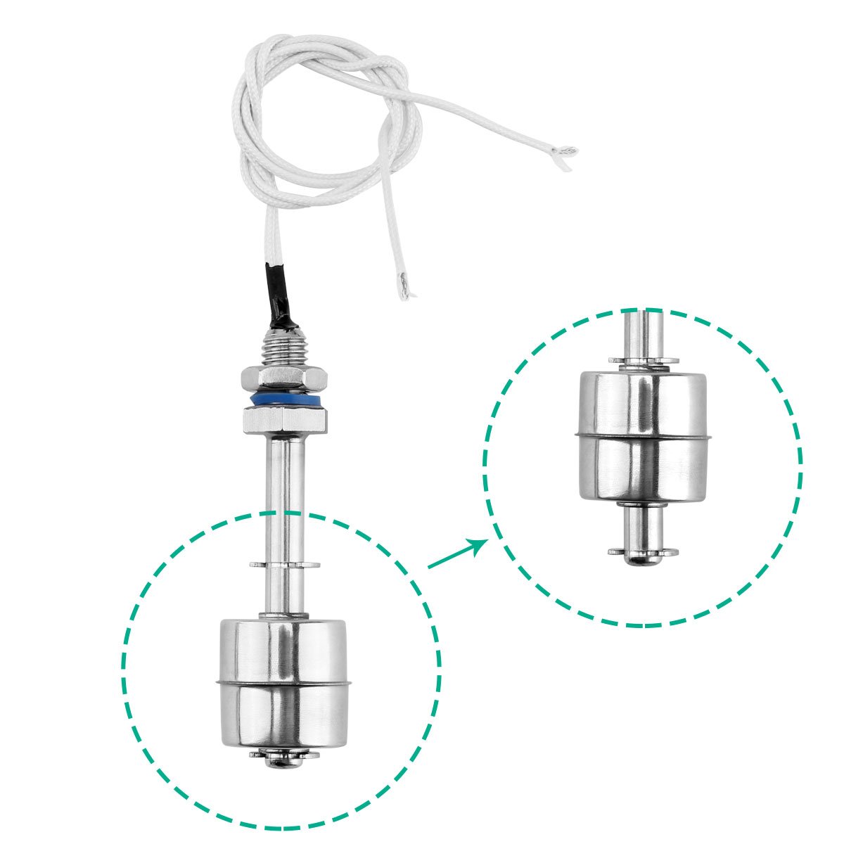 Elecall ES7510 Stainless Steel Water Level Sensor Float Switch 110V - Ideal for Water Tanks, Pools, and Industrial Liquid Monitoring