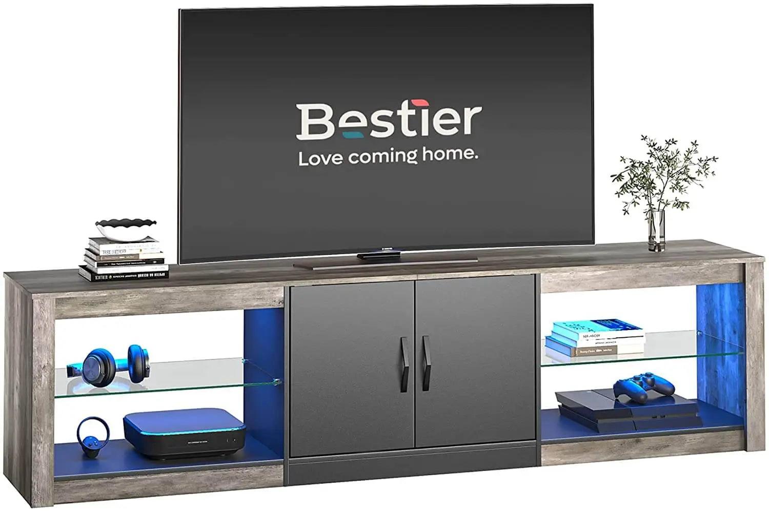 Bestier 70/80 Inch Modern TV Stand with LED Lights - Entertainment Center for 75/80/85 Inch Flat Screen TVs - Perfect for Living Room, Home Theater & Gaming Setup