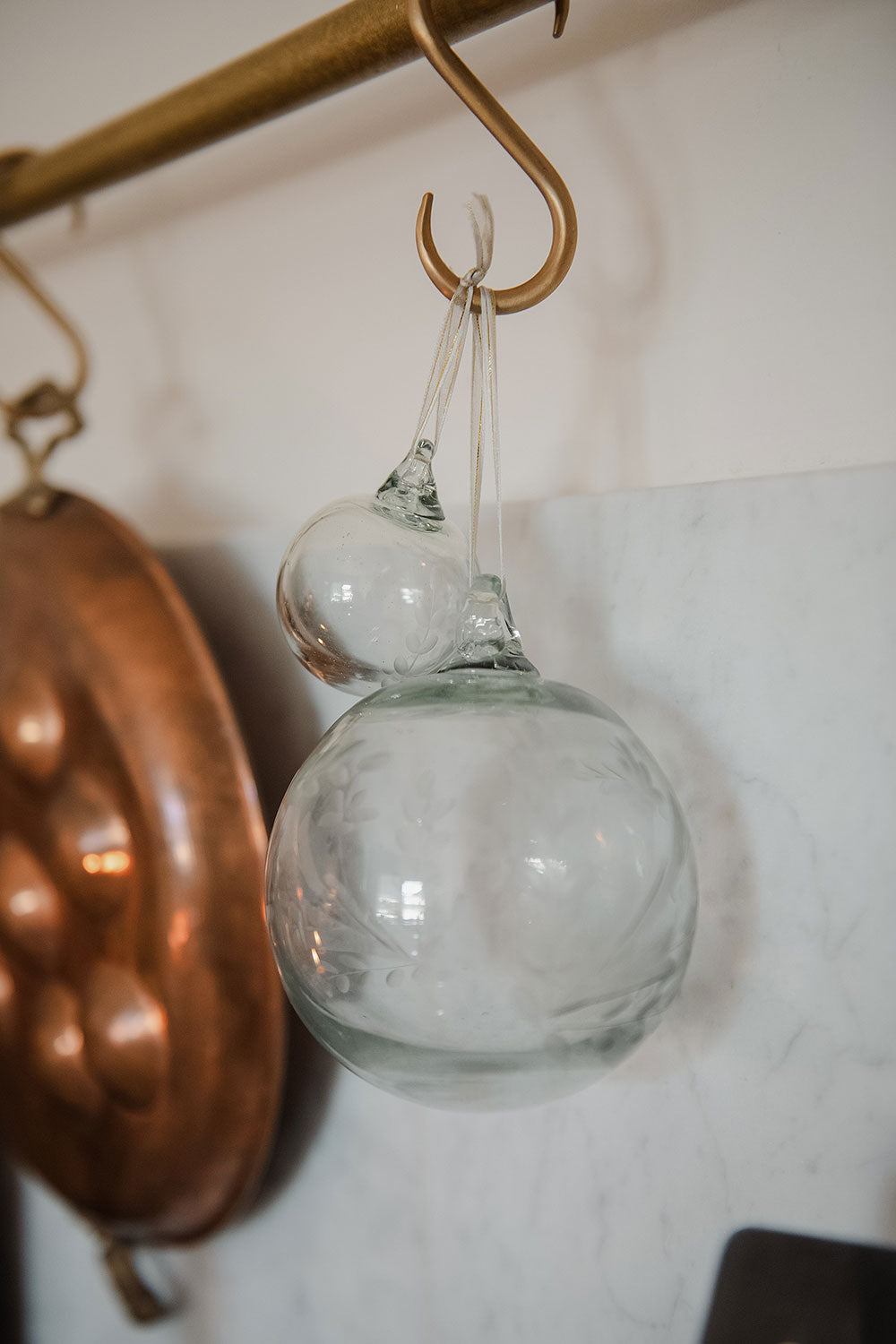 Handmade Blown Glass Christmas Ornament with Etched Design - Small Holiday Decoration for Tree, Gift, and Home Decor