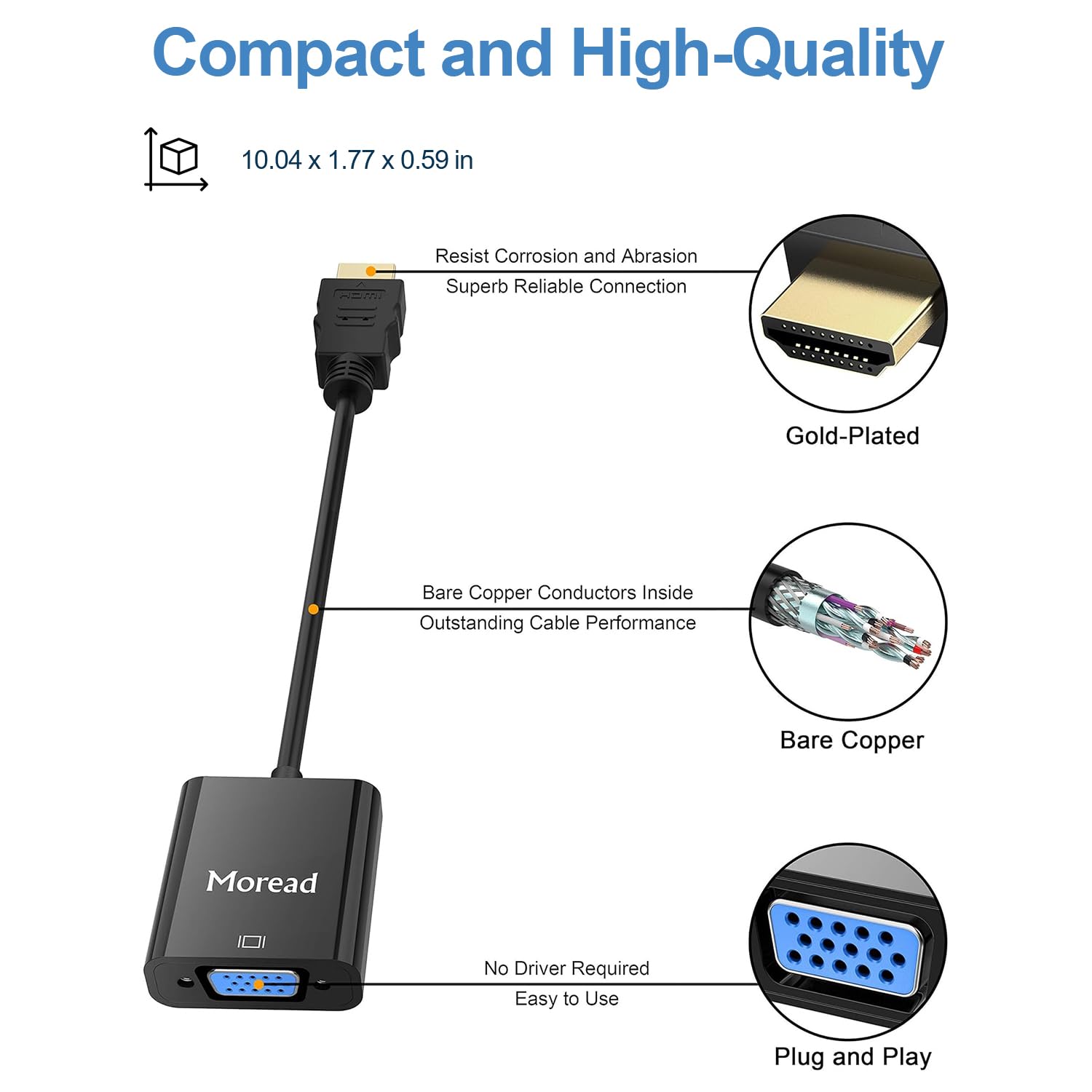 5-Pack Gold-Plated HDMI to VGA Adapter (Male to Female) - High-Quality Video Converter for Computers, Laptops, Monitors & Projectors - Compatible with PC, HDTV, Chromebook, Raspberry Pi, Roku & Xbox - Perfect for Home Office, Gaming & Presentations