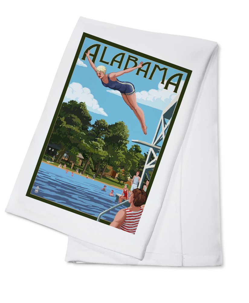 Alabama Woman Diving Lake Design 100% Cotton Tea Towel - Decorative Kitchen Hand Towel for Home Decor, Dish Drying & Gift Giving