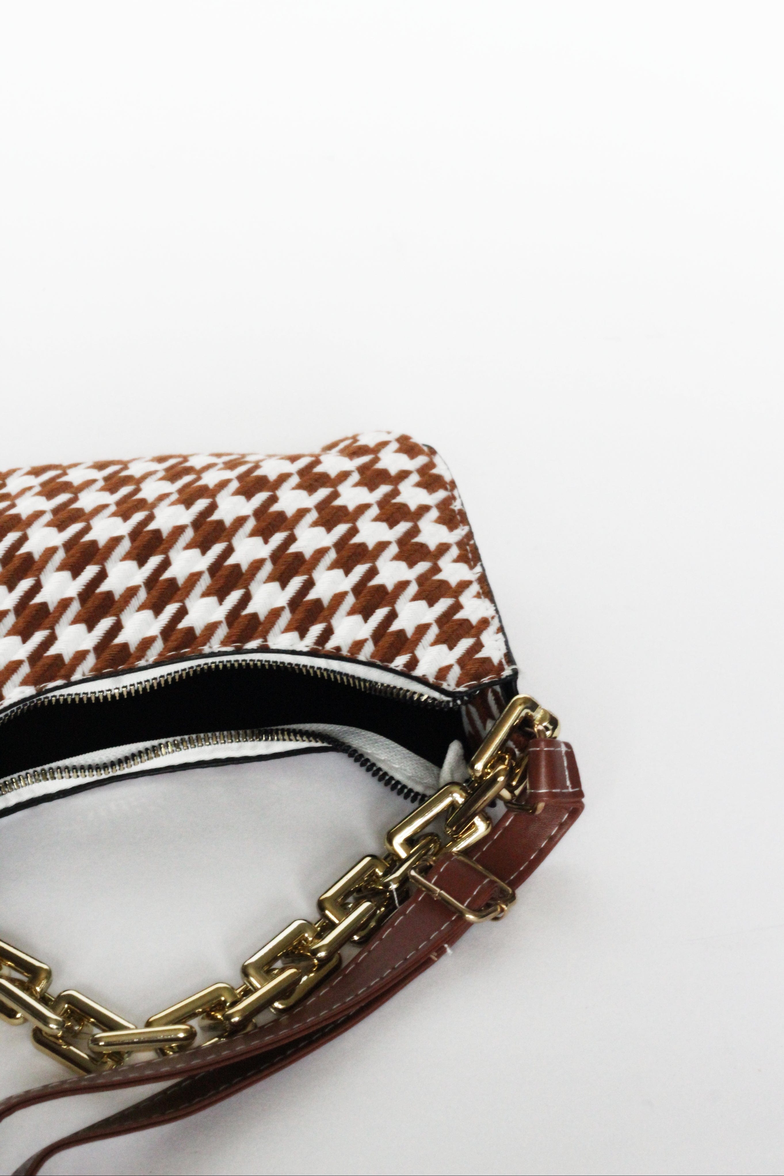 Cassia Houndstooth Mini Shoulder Bag for Women - Tan Crossbody Purse | Perfect for Work, Travel & Everyday Use