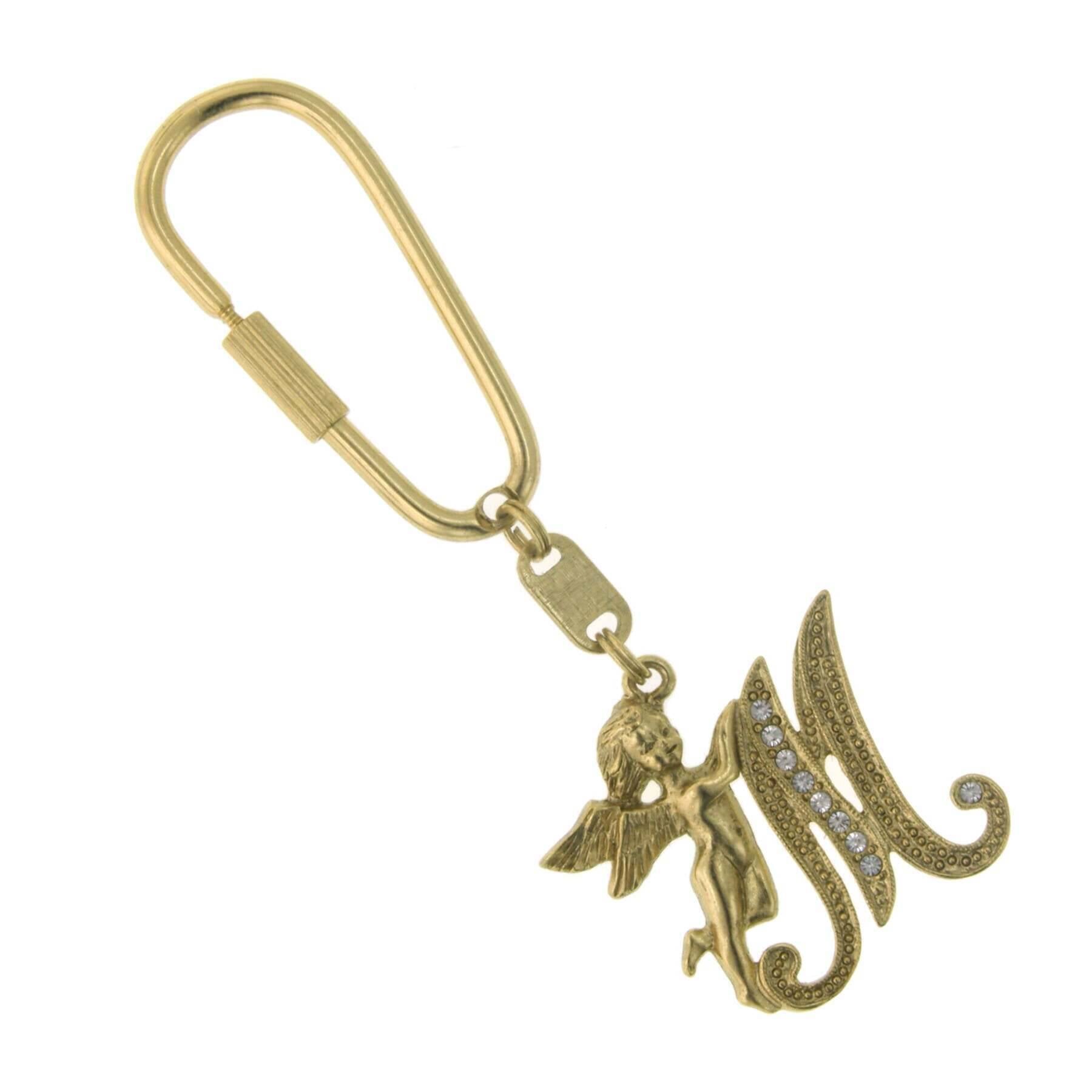 1928 Crystal Initial Angel Carabiner Keychain - Personalized Jewelry Gift for Women, Engraved Name Key Ring for Purse, Backpack & Keychain Collection - Perfect for Birthdays, Anniversaries & Everyday Carry