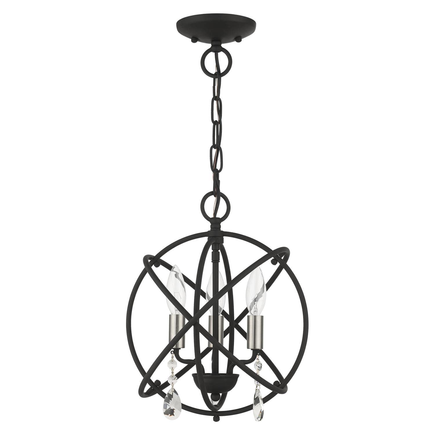 Livex Lighting 40903-04 Aria Convertible Petite Pendant Chandelier/Semi-Flush Mount - Black with Satin Nickel Candles - Perfect for Dining Room, Kitchen Island or Entryway Lighting