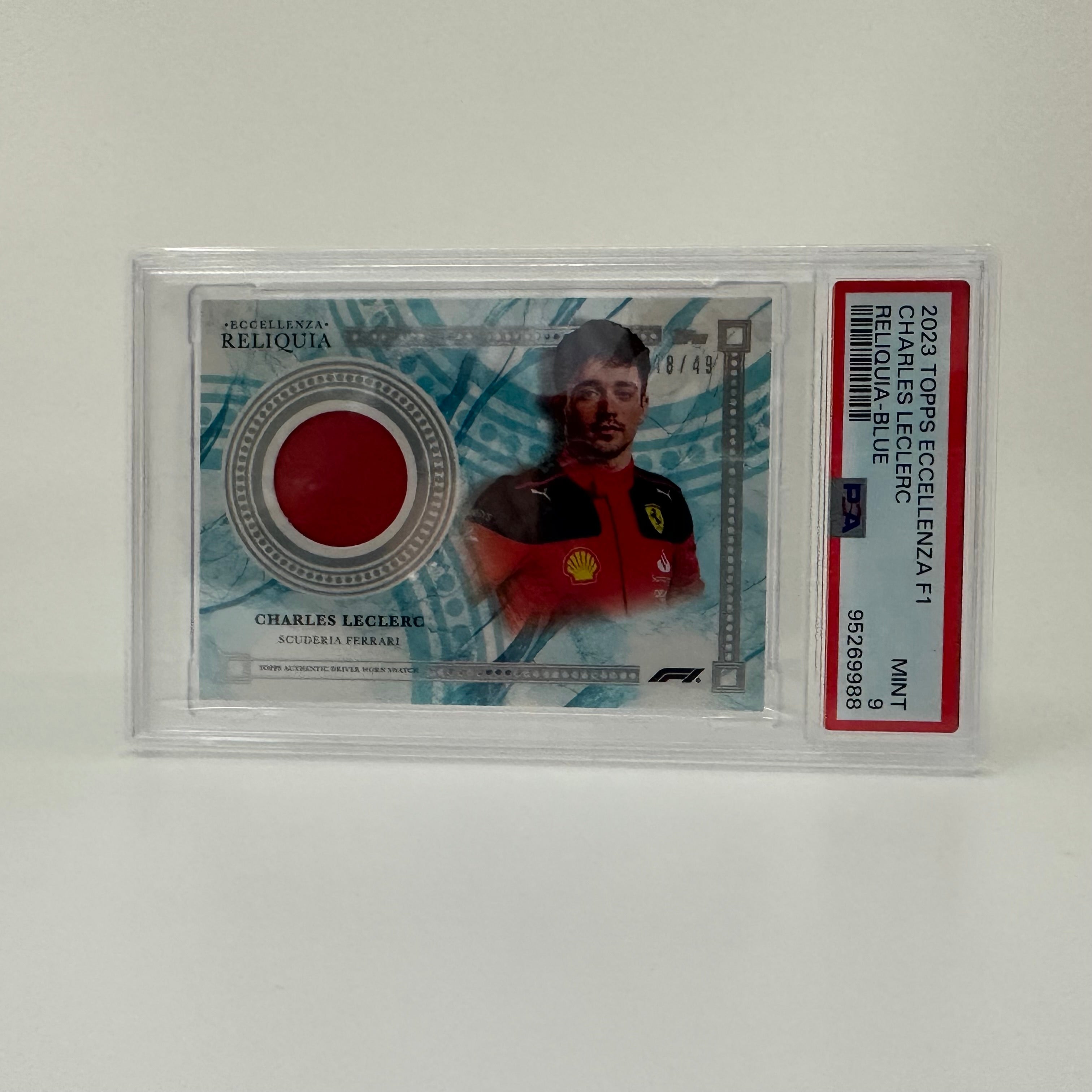 PSA 9 Graded 48/49 Charles Leclerc Blue 2023 Topps Eccellenza Relic Card - Perfect for F1 Collectors and Racing Memorabilia Displays