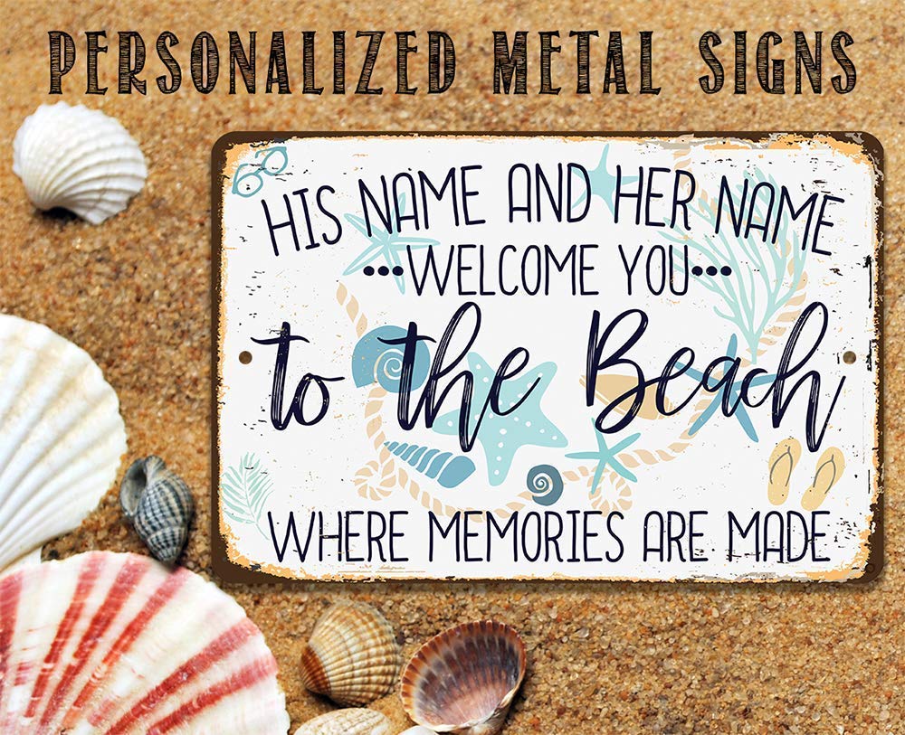 Personalized Beach Welcome Metal Sign - Rustic Wall Art for Home Decor Indoor & Outdoor - Perfect for Bedroom, Pool Area & Beach House - Coastal Themed Gift Idea