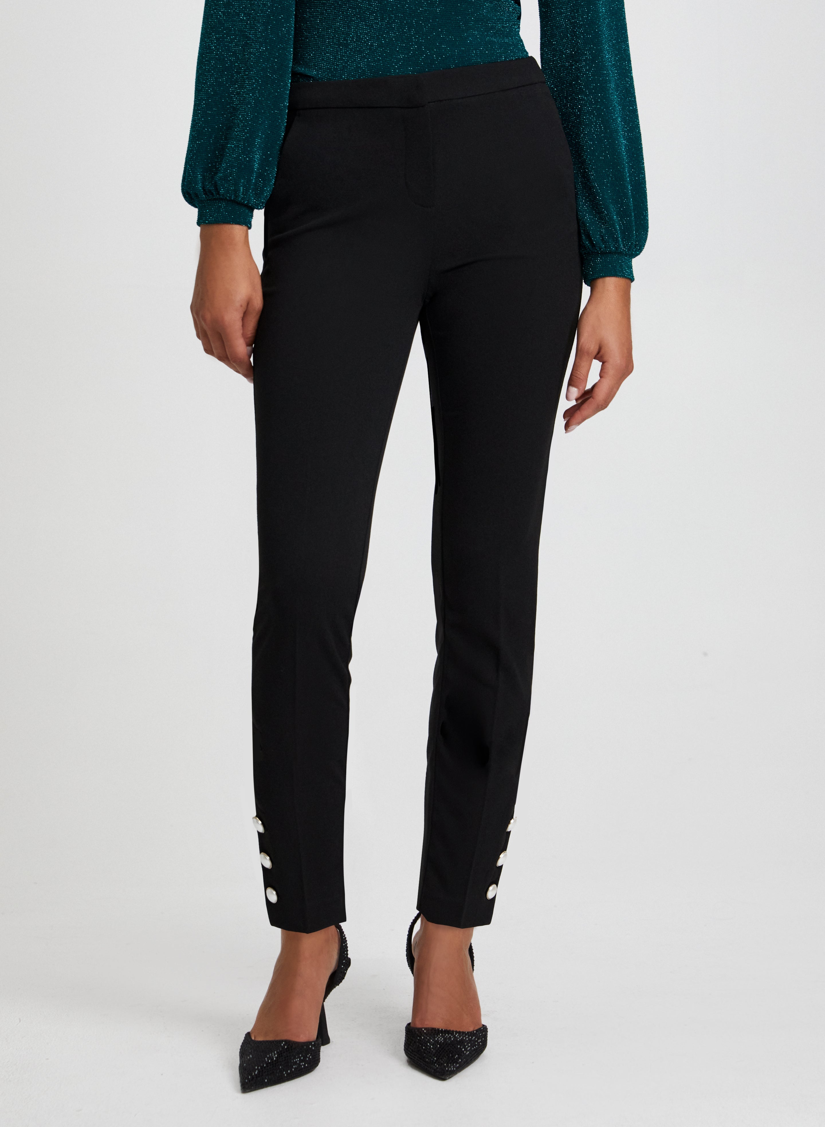 City Fit Pearl Trim Pants for Women - Elegant High Waisted Trousers with Pearl Accents | Perfect for Office, Party & Special Occasions