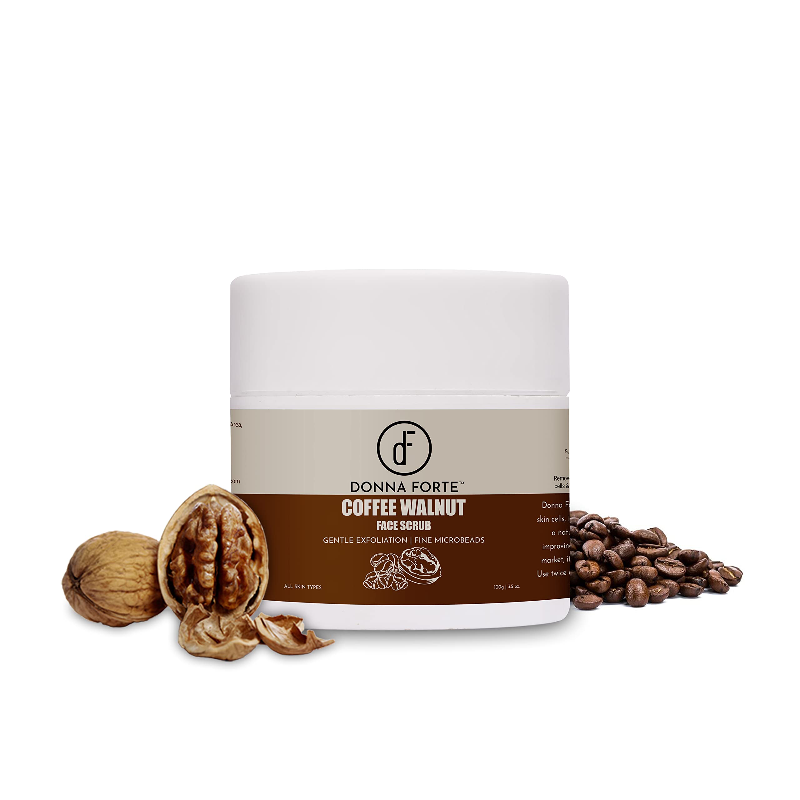 Donna Forte Coffee Walnut Face Scrub for All Skin Types - 100g Exfoliating Facial Cleanser | Gentle Skin Renewal for Dry, Oily & Sensitive Skin | Perfect for Morning Routine & Pre-Makeup Prep
