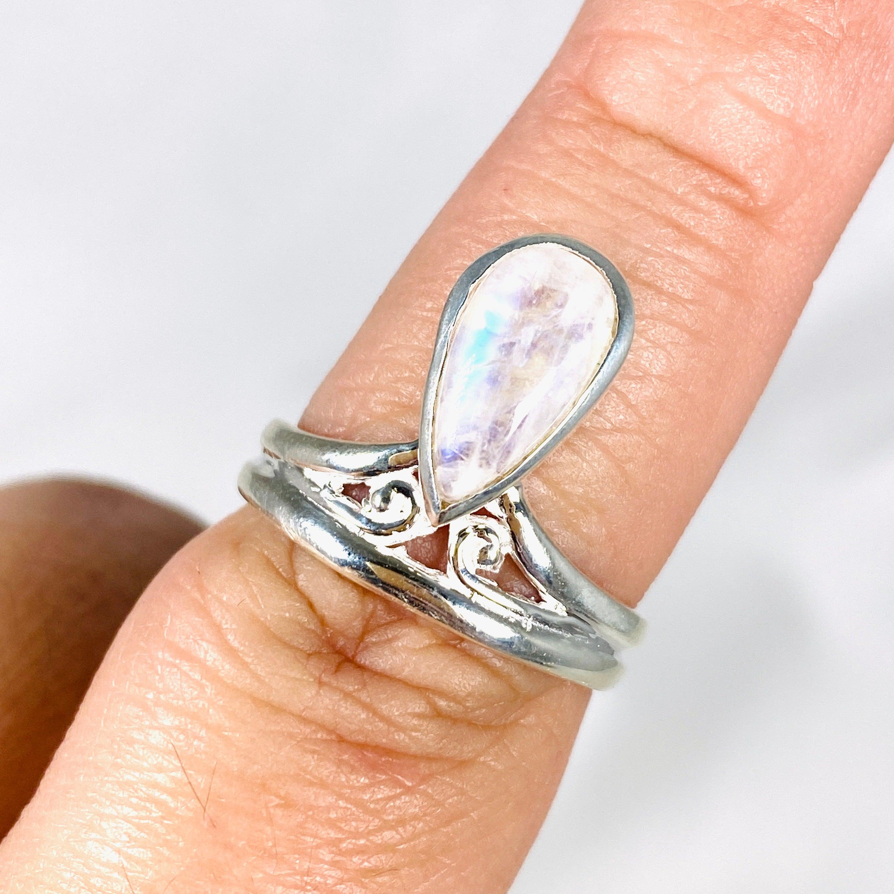 Moonstone Teardrop Filigree Ring R3977 - Elegant Vintage Jewelry for Women, Perfect for Weddings, Parties & Special Occasions
