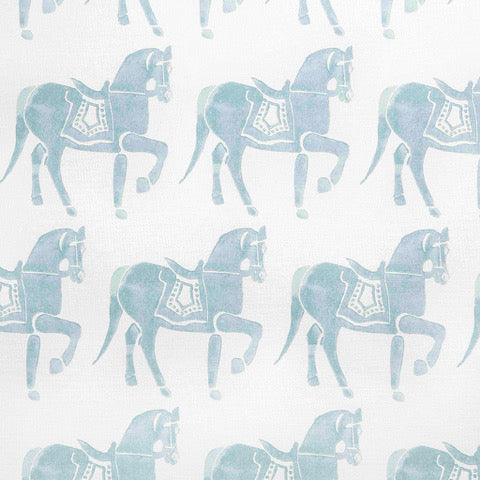 Marwari Horse Printed Linen Cotton Fabric - Duck Egg Blue Sample for Home Decor, Quilting & DIY Crafts