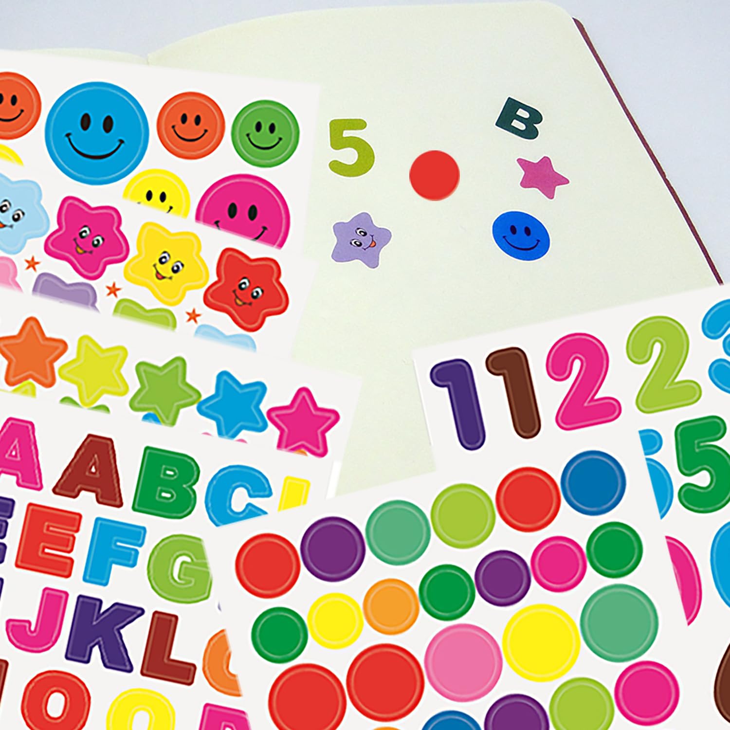 Jinpojun 30 Sheets Kids Stickers - 1385 PCS Colorful Heart, Star & Dot Self-Adhesive Stickers for Scrapbooking, DIY Crafts, Photo Albums, Gift Wrapping & Classroom Rewards - Fun Art Supplies for Children