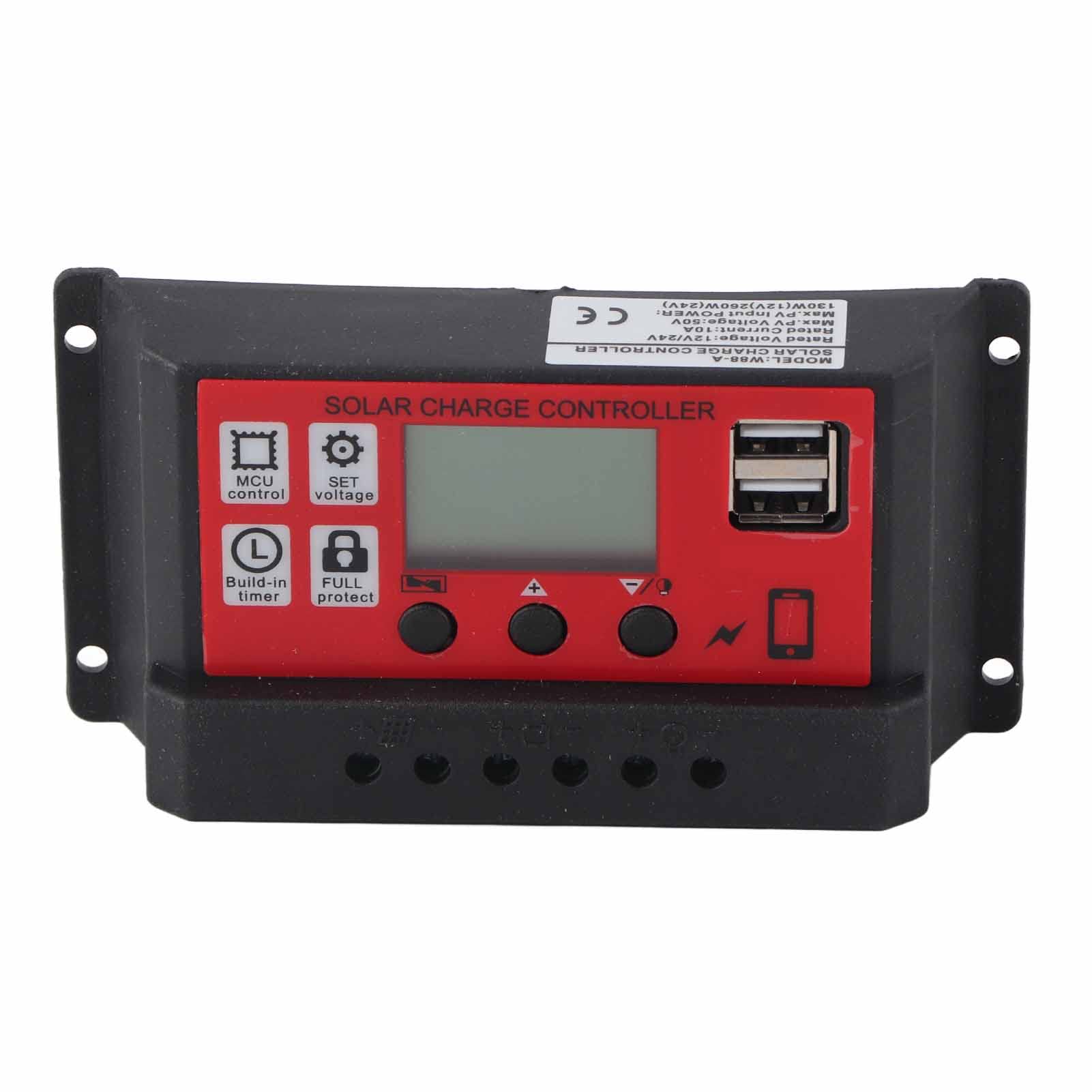 Solar Charge Controller with Overcurrent & Short Circuit Protection, LCD Display for Mobile Phones - Perfect for Off-Grid Solar Systems, RV Camping & Emergency Power Backup