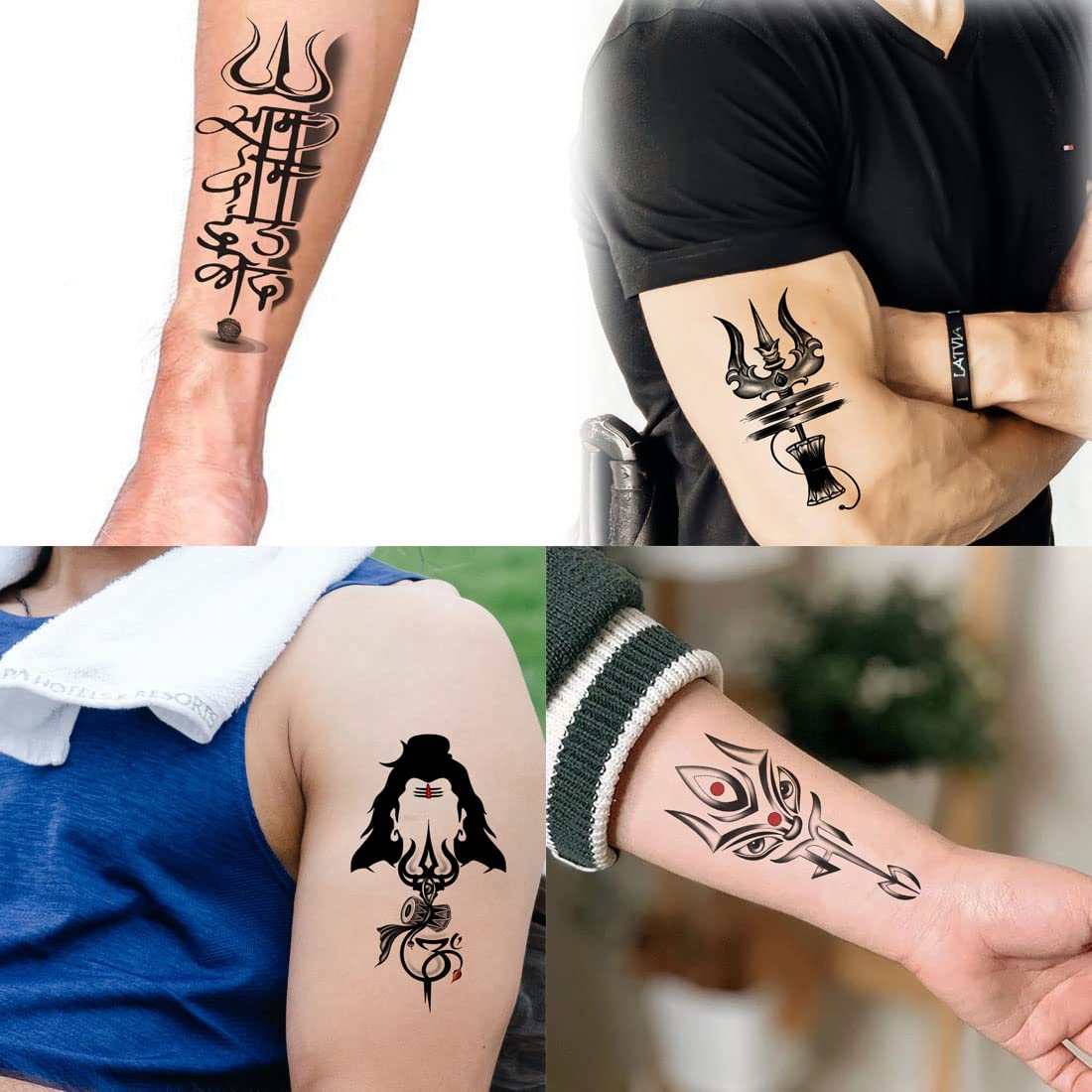Mahadev Trishul Design Temporary Tattoos - Waterproof Body Art for Men & Women (Pack of 4) - Perfect for Festivals, Parties, and Spiritual Events