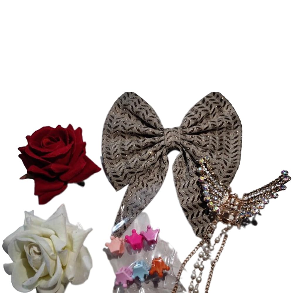 Shubeha Enterprises Hair Clips for Women - 8-Pack Ribbon Hair Clips with Comb Pins, Barrettes & Butterfly Accessories for Girls, Bridal & Party Hairstyles | Perfect for Weddings, Prom, School & Daily Hair Styling