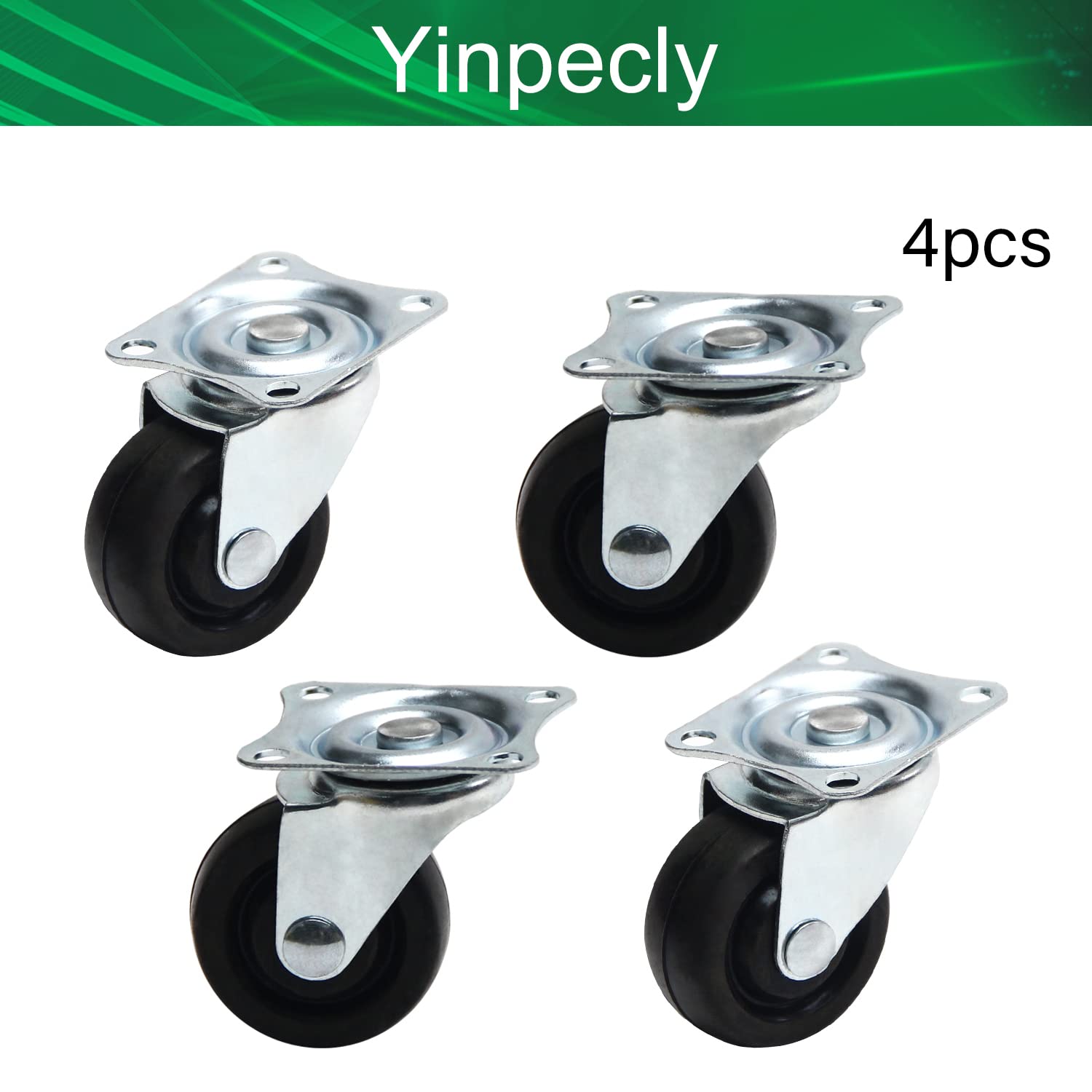 1.57 Inch Swivel Caster Wheels with Rubber - 360 Degree Rotation, Top Plate Mounted, 44lb Capacity (Set of 4) - Perfect for Furniture, Carts, and Industrial Equipment