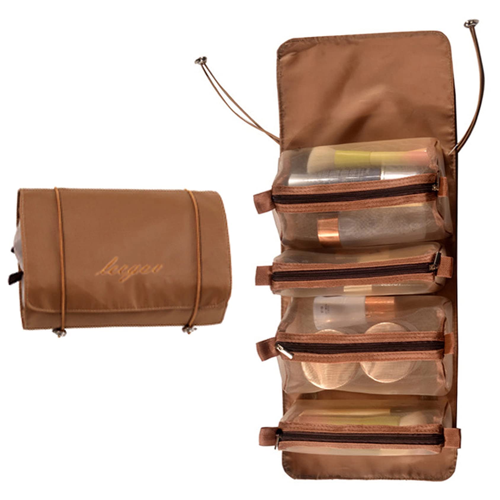 Resome Hanging Roll-Up Makeup Bag & Toiletry Organizer for Women - 4 Removable Cosmetic Storage Pouches - Perfect for Travel, Bathroom Organization & Makeup Brush Holder - Ideal for Cosmetics, Medicine & Personal Care Essentials