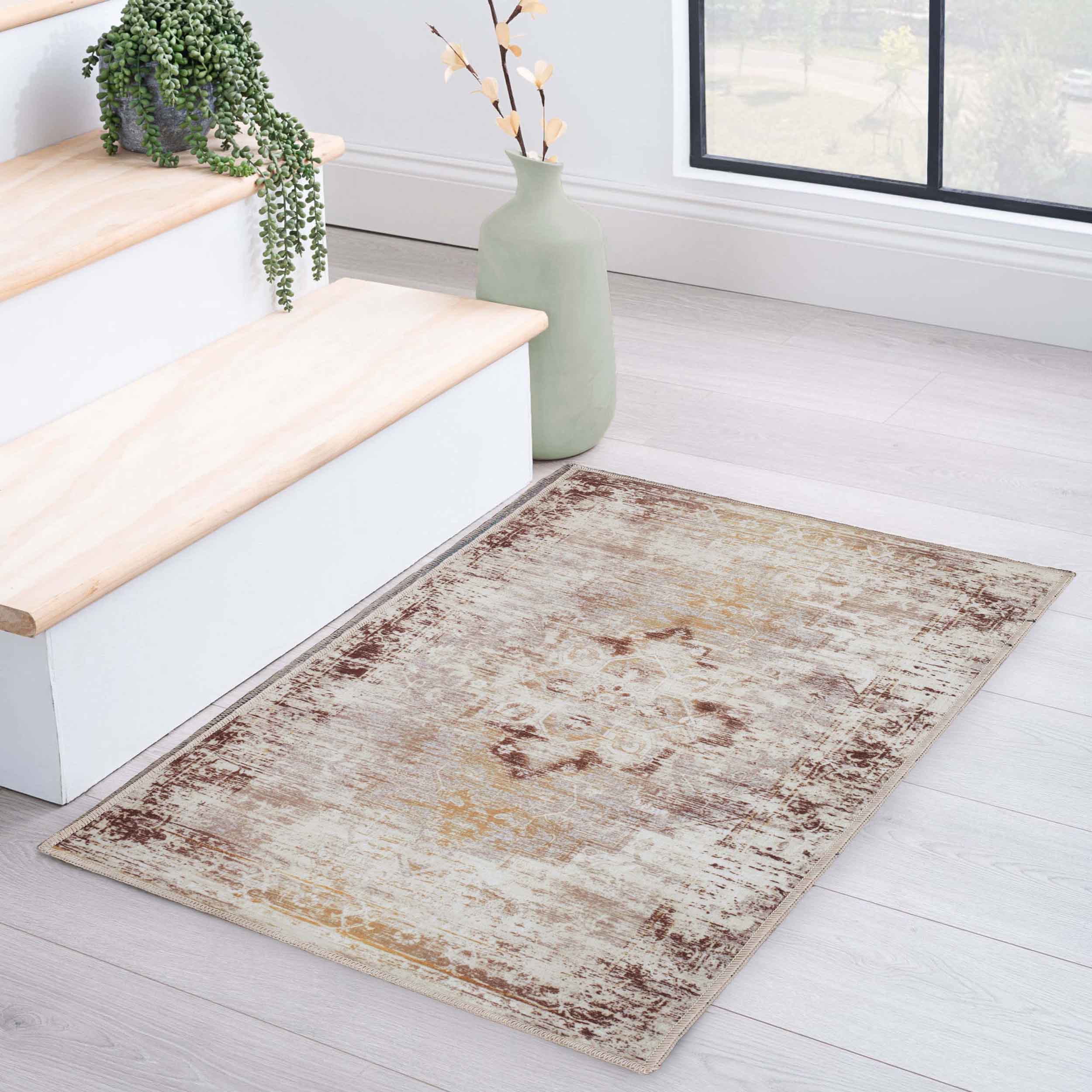 Dove Rustic Machine Washable Indoor Area Rug - Soft Non-Slip Living Room Carpet, Bedroom Runner Rug for Home Decor (5x8 ft, Beige) | Perfect for Cozy Spaces, Entryways & High Traffic Areas