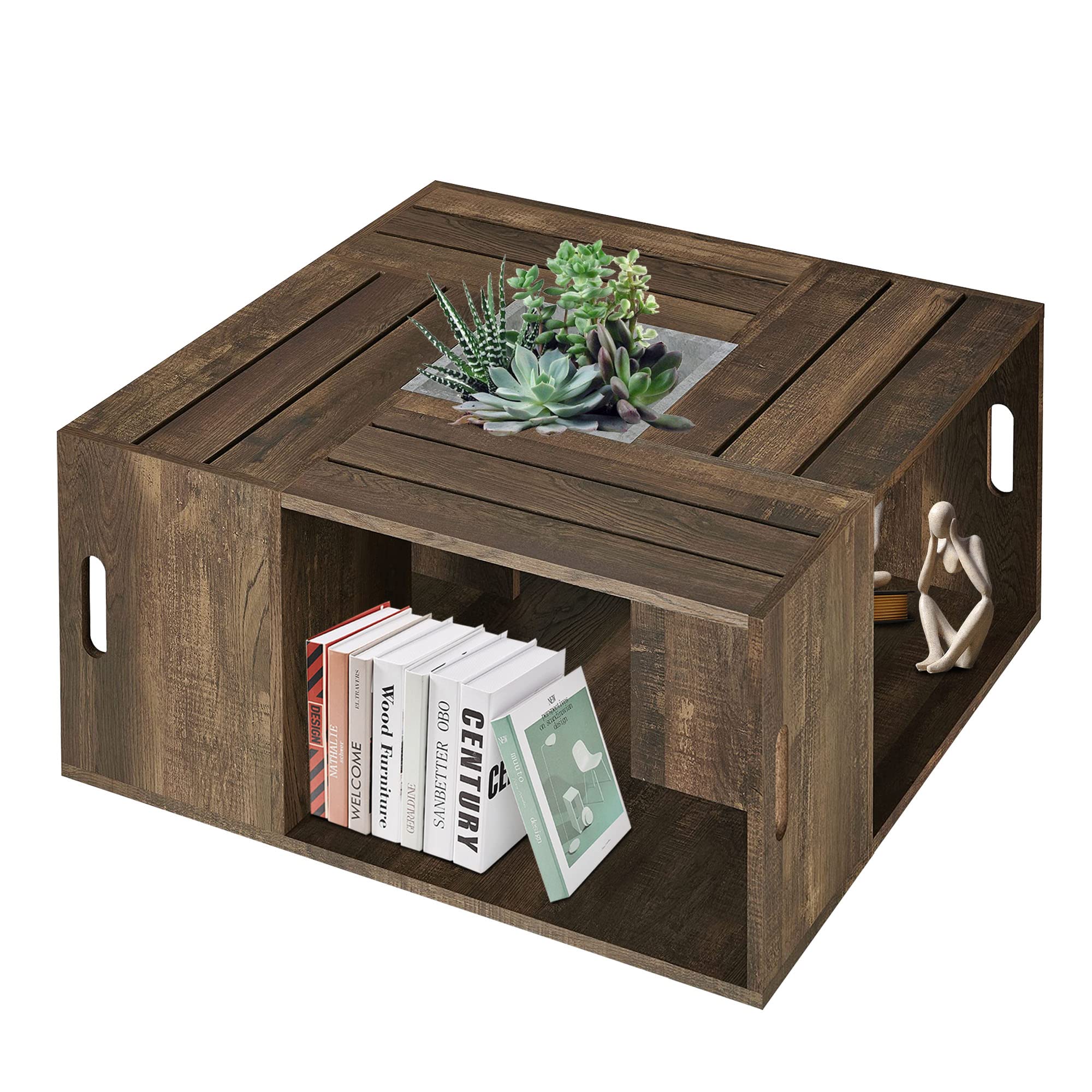 Modern Geometric Square Coffee Table with 4 Wheels - Brown Mobile End Table for Living Room, Sofa & Lounge - Easy Rolling Furniture for Small Spaces & Home Decor