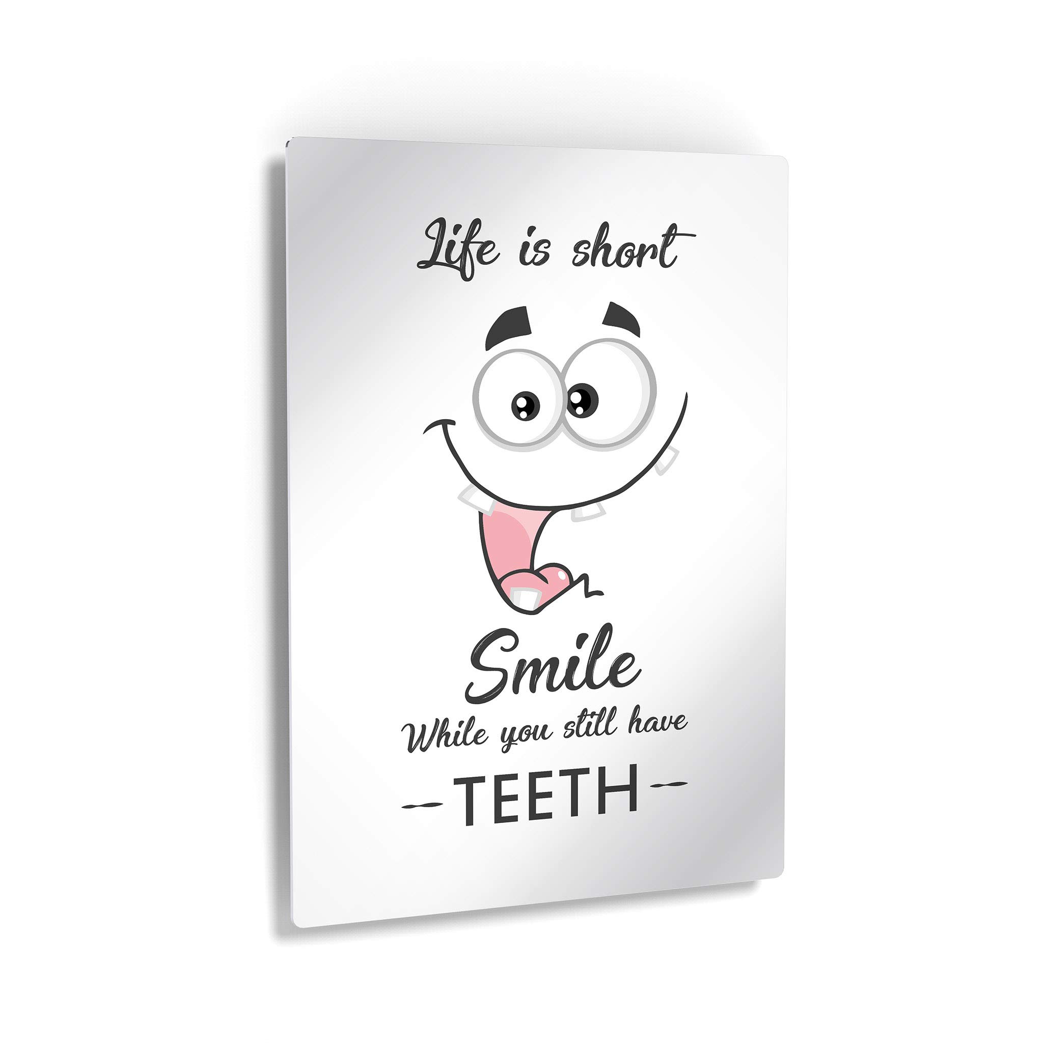 Funny Bathroom Wall Art - 'Life is Short, Smile While You Still Have Teeth' Metal Print Sign | Ready to Hang Bathroom Decor | Home Decoration Made in USA (36x24) | Perfect for Powder Rooms, Guest Baths & Humorous Home Gifts