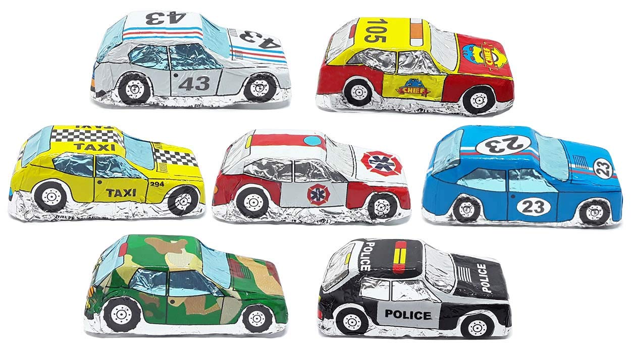 Premium Madelaine Solid Milk Chocolate Cars - Assorted Italian Foil Wrapped (1/2 LB) - Perfect for Birthday Parties, Holiday Gifts & Corporate Events