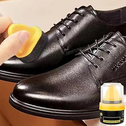 Fonicy Leather Repair Cream - Liquid Shoe Polish & Natural Leather Conditioner for Shoes, Bags & Furniture - Protects from Scuffs & Scratches - Includes Sponge Applicator (Brown) - Perfect for Leather Care & Restoration at Home or On-The-Go