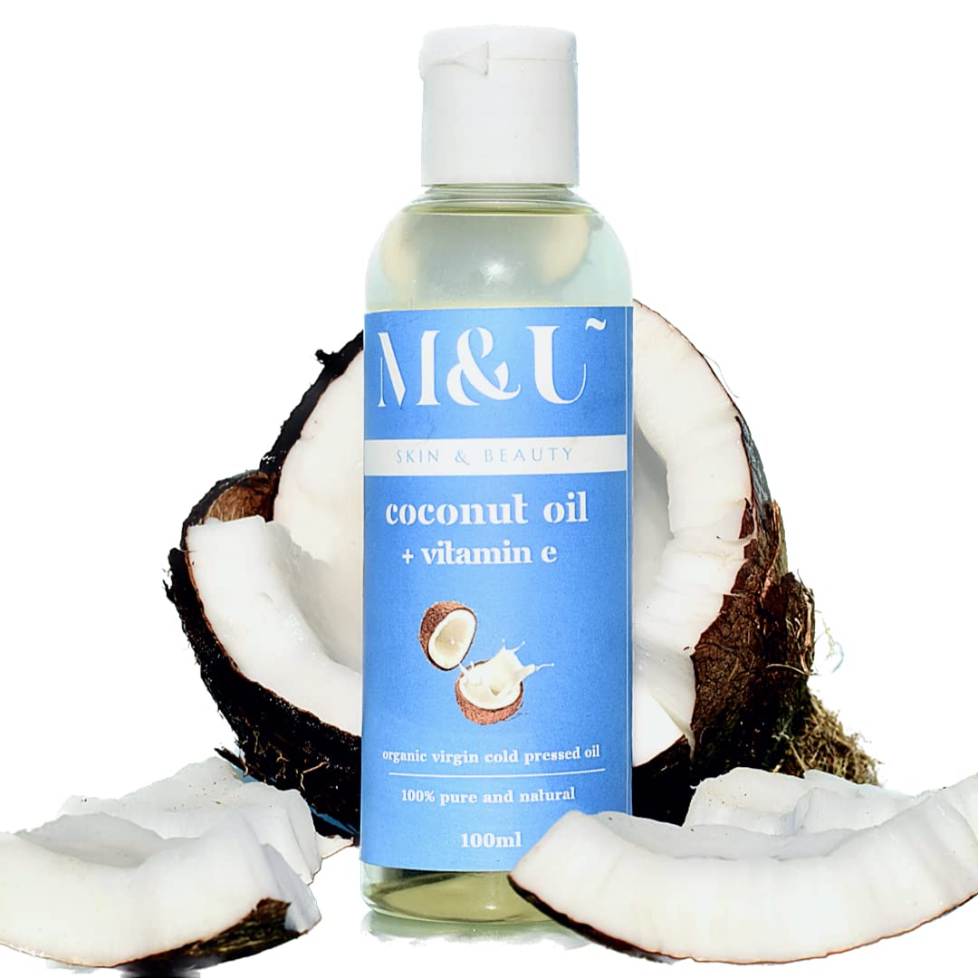 Pure Organic Virgin Coconut & Vitamin E Oil for Hair Growth & Skin Care - 100% Cold Pressed, Natural Moisturizer for Dry Hair & Face - 100ml | Perfect for Daily Hair Treatment & Massage Therapy