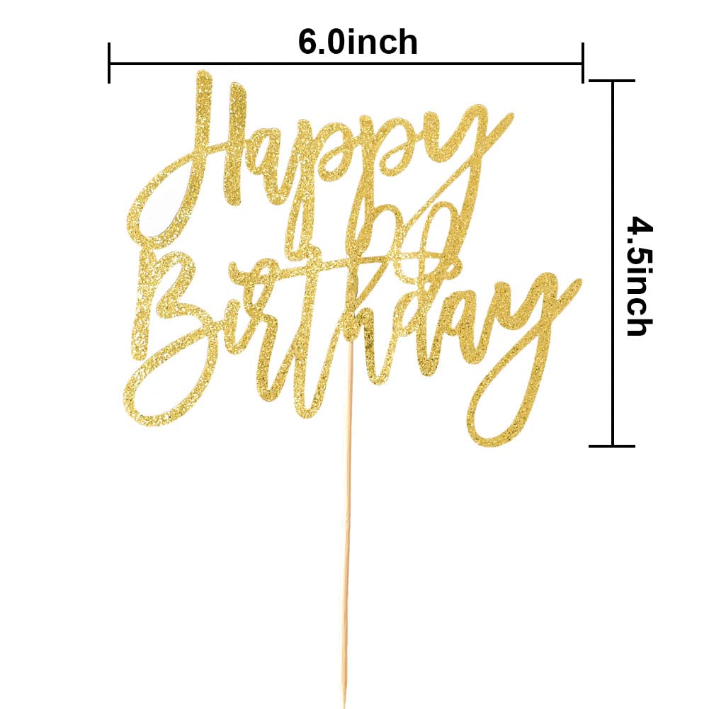 Happy Birthday Cake Topper - Gold Glitter Party Decorations for Birthday Cakes | Perfect for Birthday Parties, Baby Showers & Anniversary Celebrations